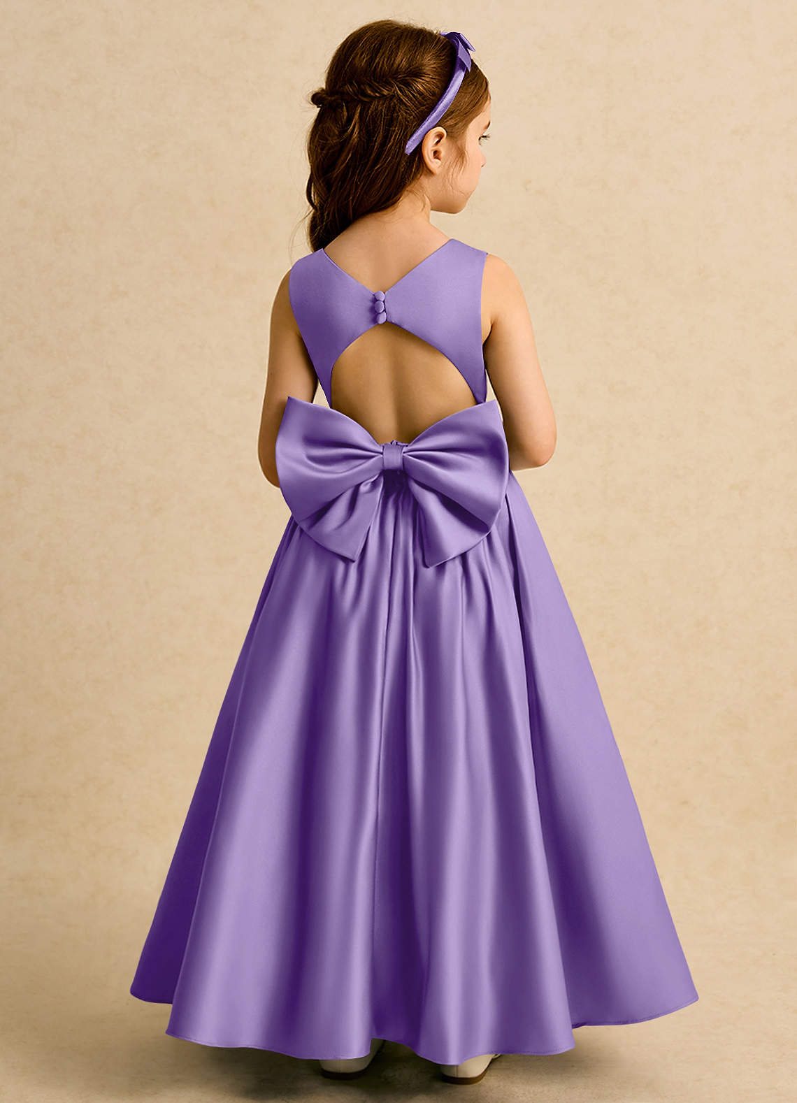 Azazie Nellia Flower Girl Dresses Tahiti A-Line Bow Matte Satin Dress image1