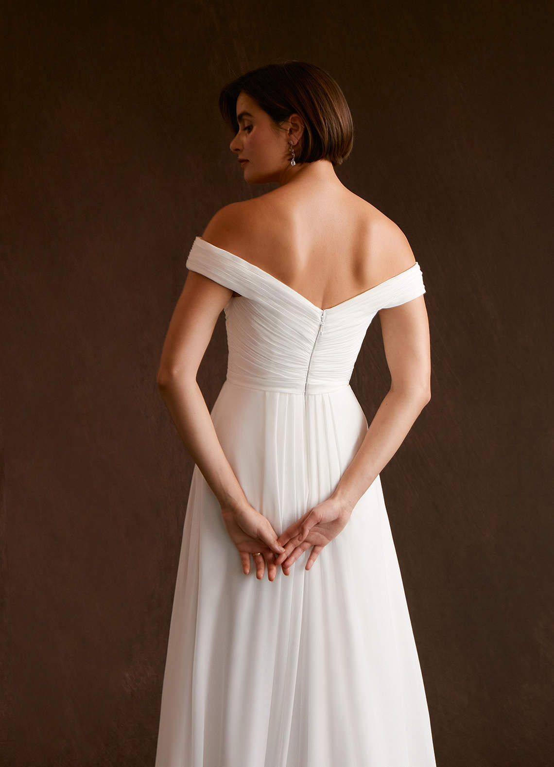 Azazie Elsie Vestidos de novia Vestido de Diamante Blanco de Gasa de Corte en A con Lentejuela image6