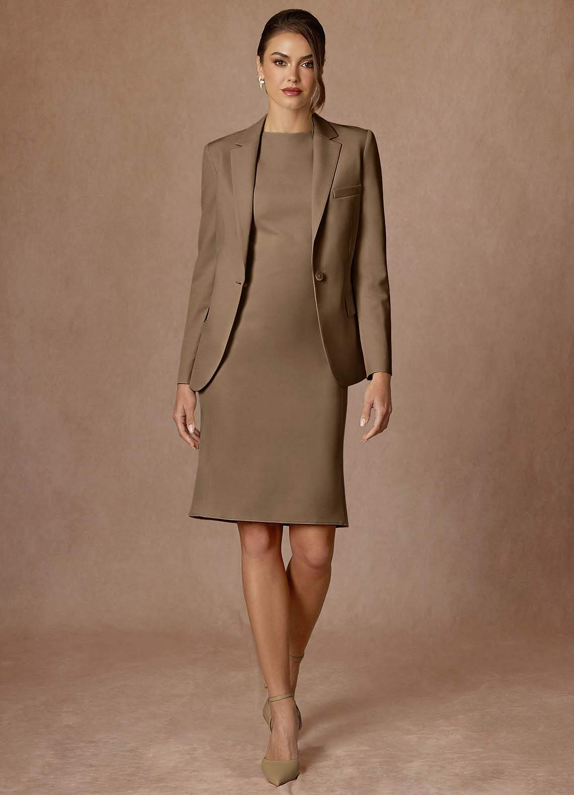 front Kennedy Truffle Refined Weave Performance Dress