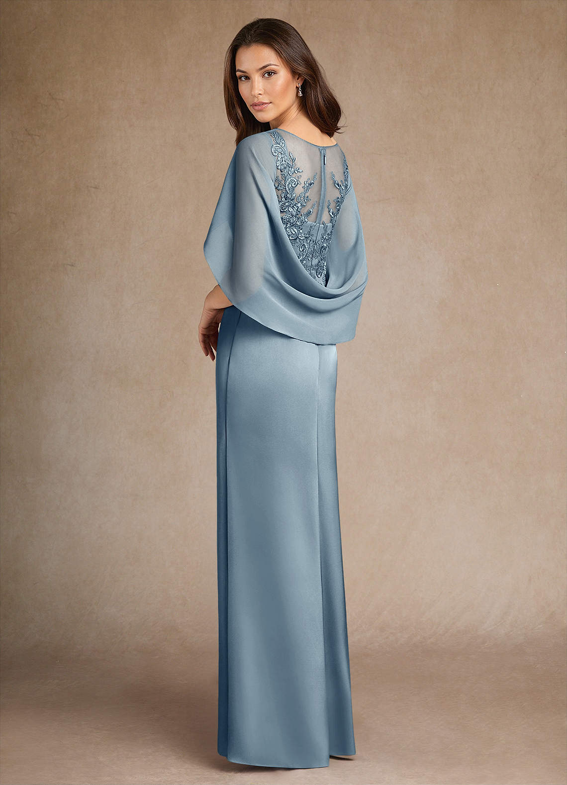 Azazie Hera Mother of the Bride Dresses Dusty Blue A-Line Lace Stretch Satin Dress image2