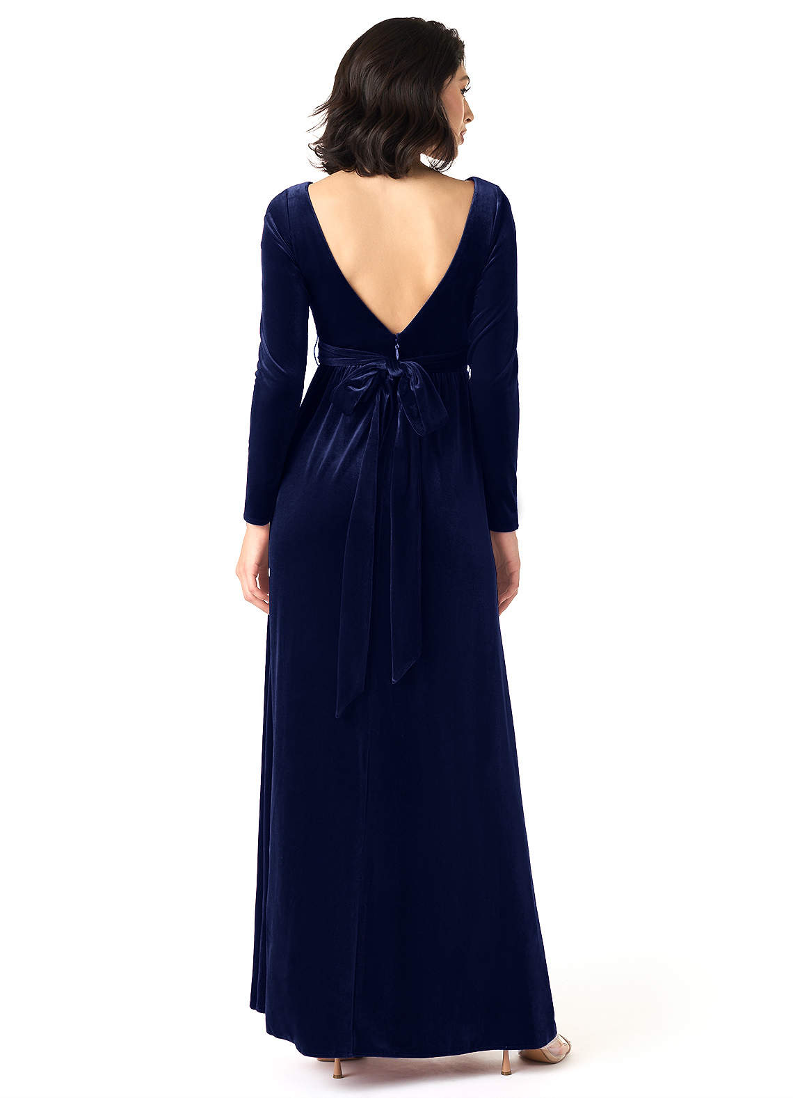 Long Sleeves Navy Velvey Open Back Long Prom Dresses Long Sleeves Navy Velvey Open Back Long Prom Dresses