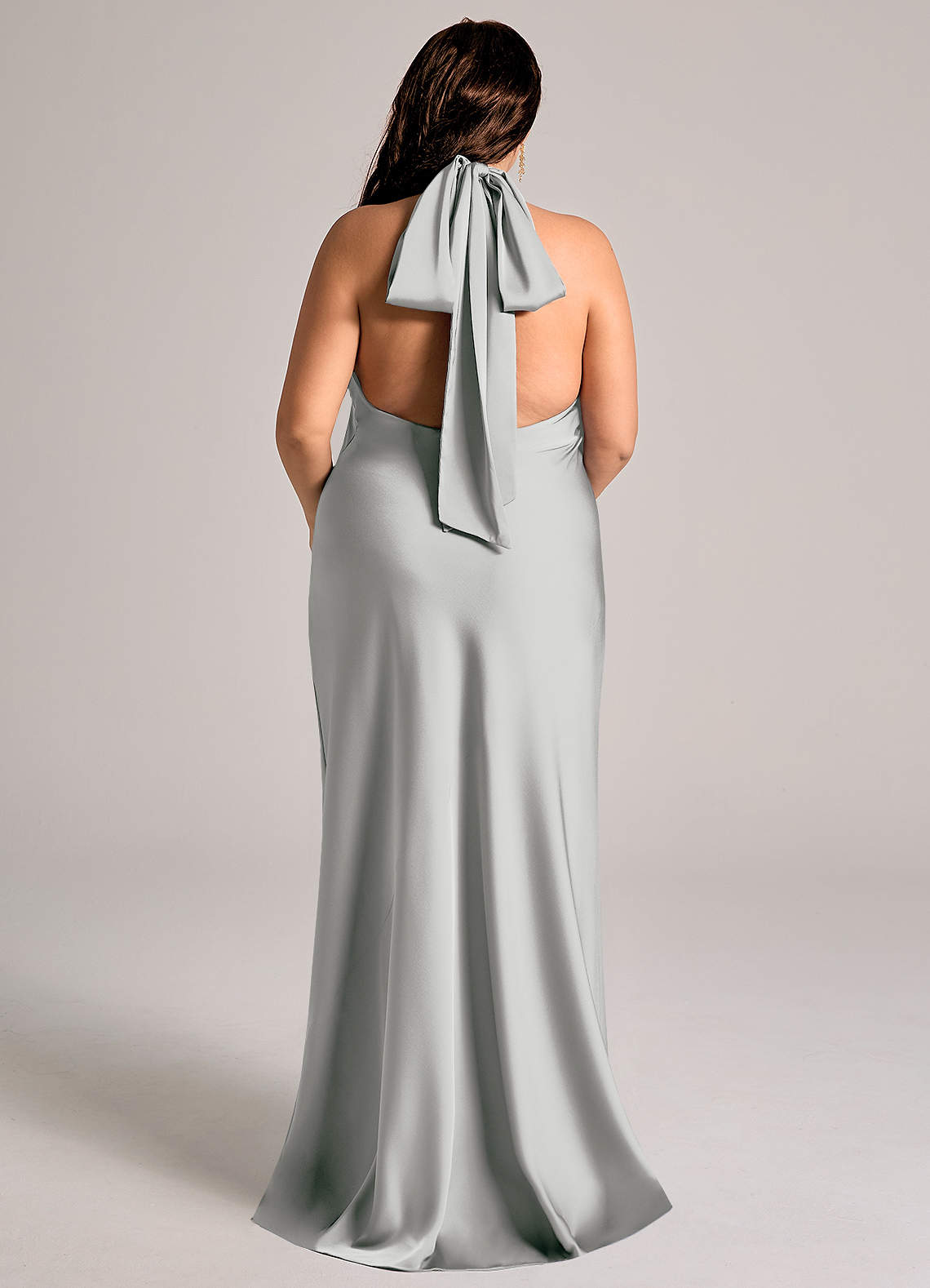 Azazie Velli Bridesmaid Dresses Silver Mermaid High Neck Stretch Satin Dress image7