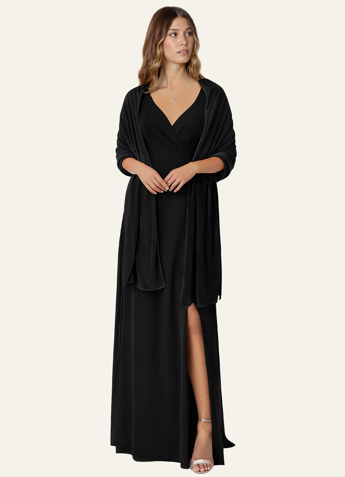 front Matching Color Velvet Shawl