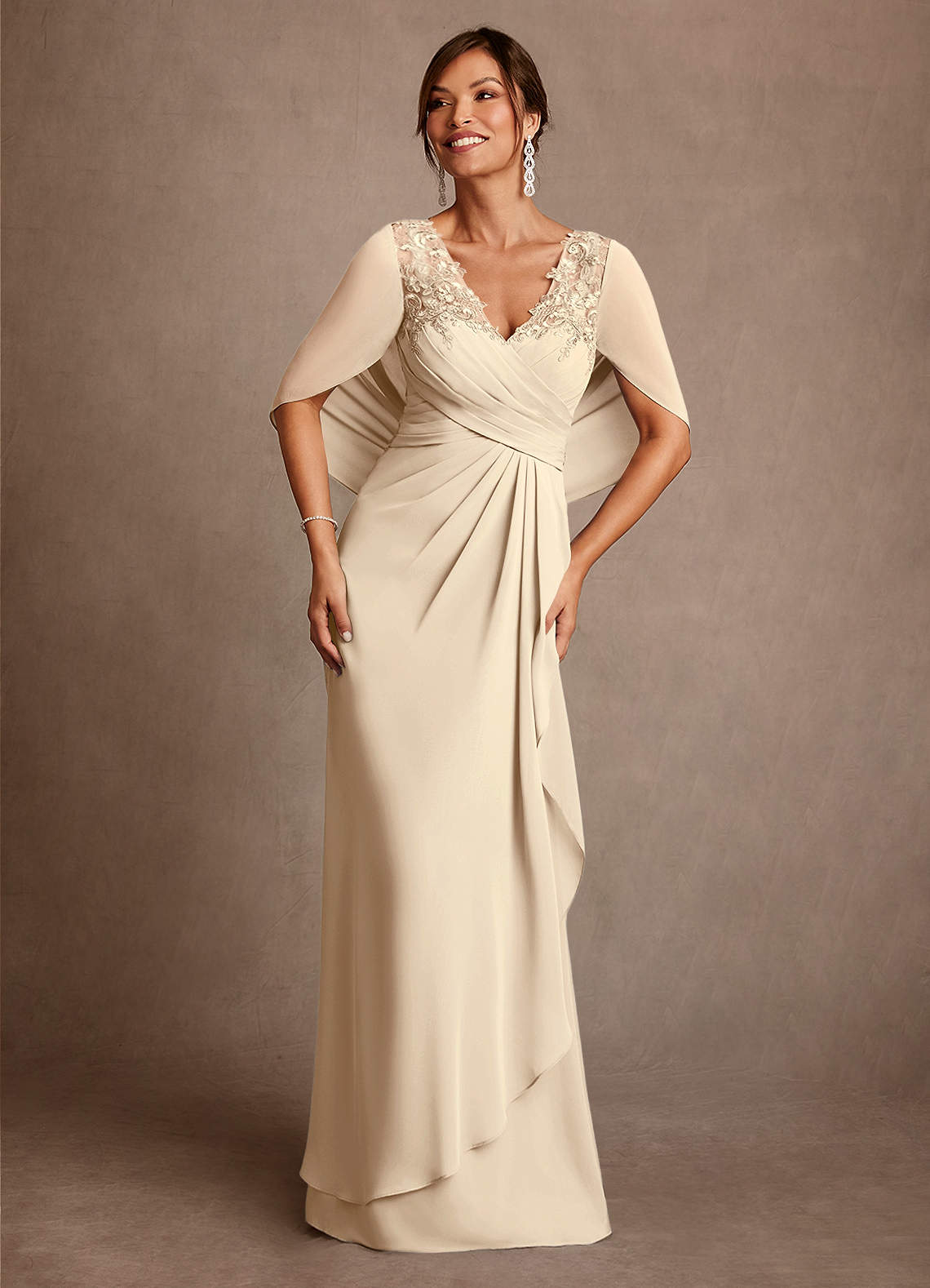 Azazie Santa Clara Champagne A-Line Lace Dress | Azazie CA