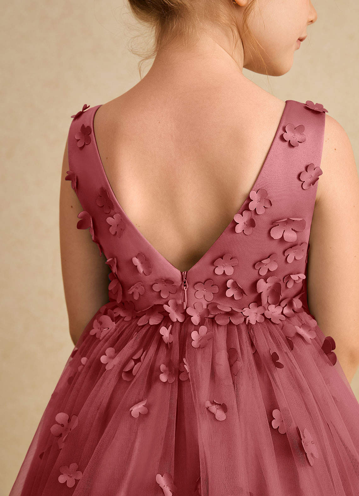 Azazie Lana Vestidos de florista Vestido Rosa Antiga de Cetim fosco de Linha A com Sem mangas image6