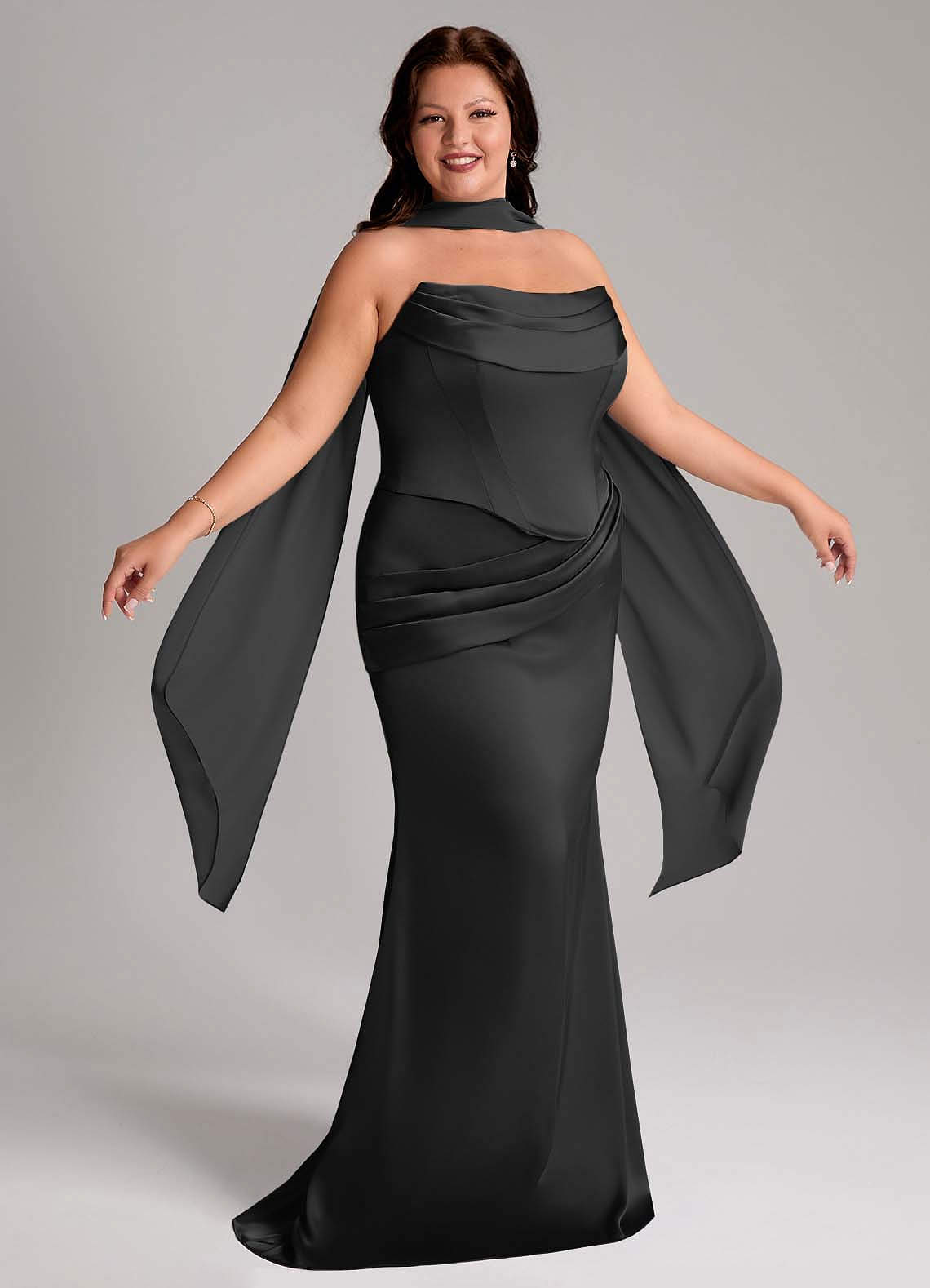 Azazie Sorrel Bridesmaid Dresses Black Mermaid Strapless Stretch Satin Convertible Dress image11