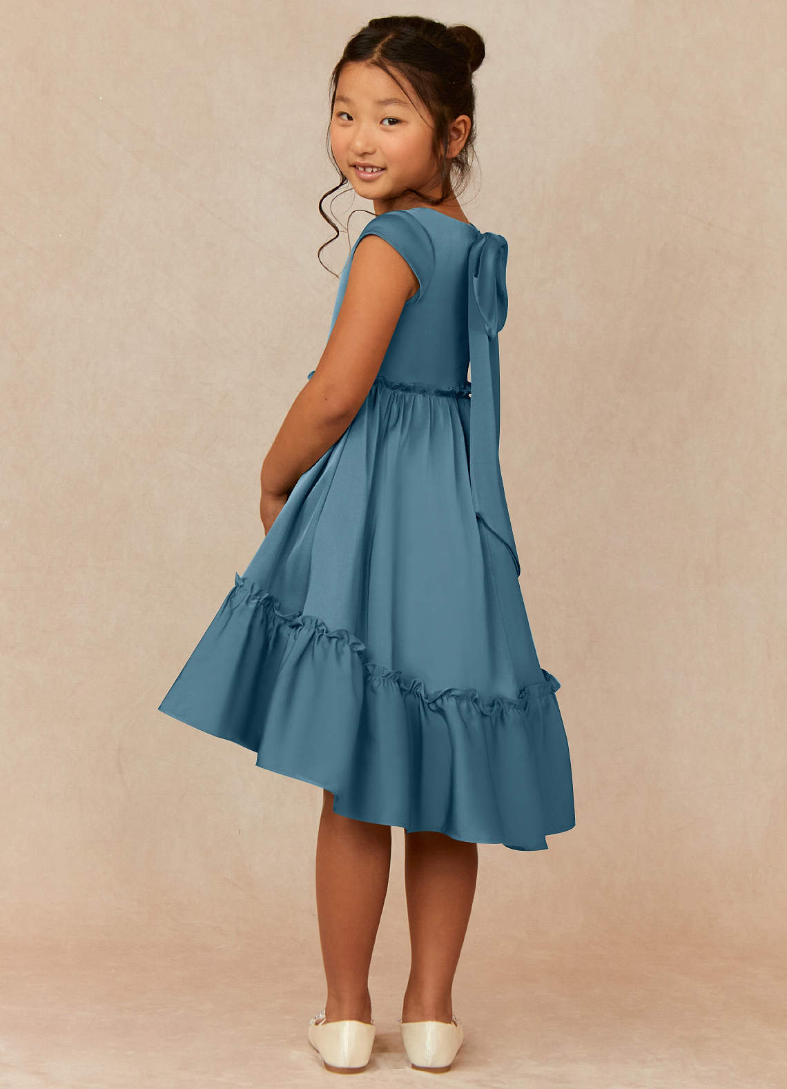 Azazie Lee Final Sale Bermuda A-Line Bow Stretch Satin Dress image3