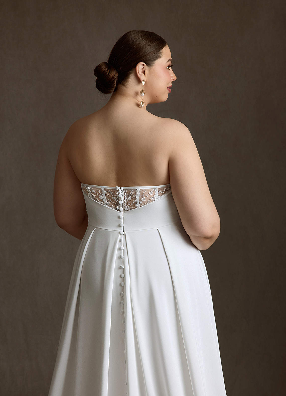 Azazie Marisela At-home Try On Dresses Diamond White A-Line Sequins Crepe Back Satin Dress image13