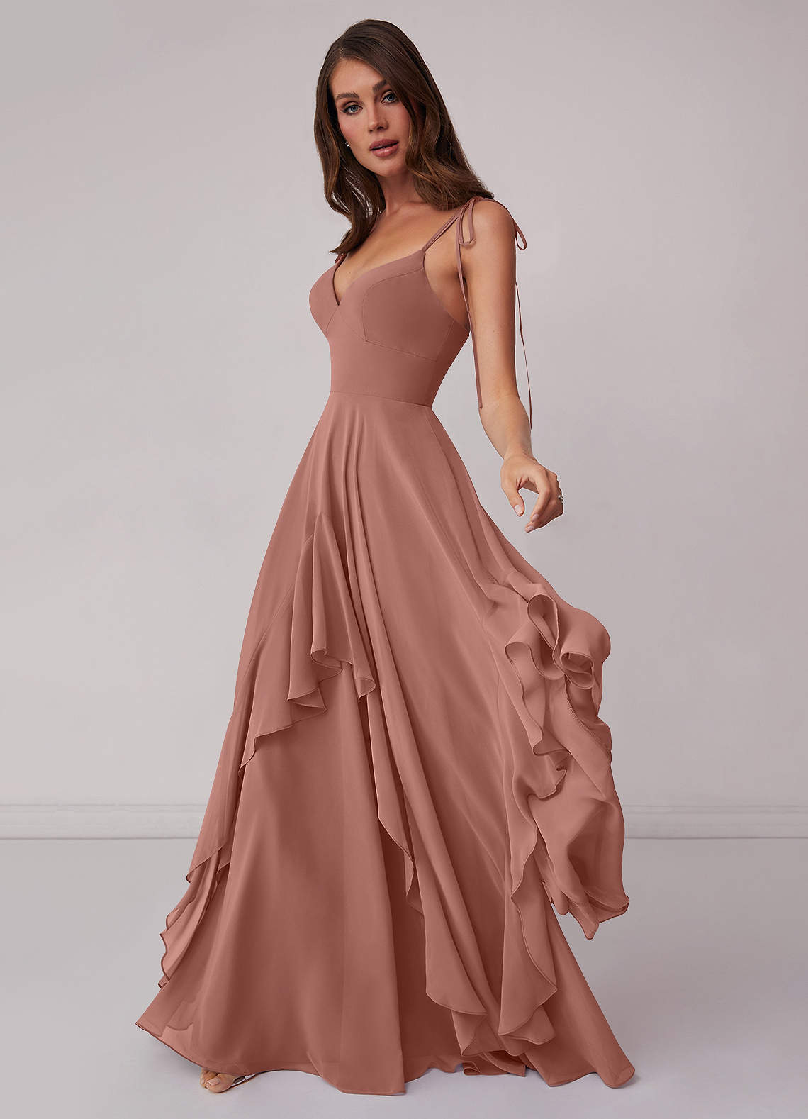 Barbie ♥ Azazie Bridesmaid Dresses V-neck Chiffon Tiered A-line Dress image2