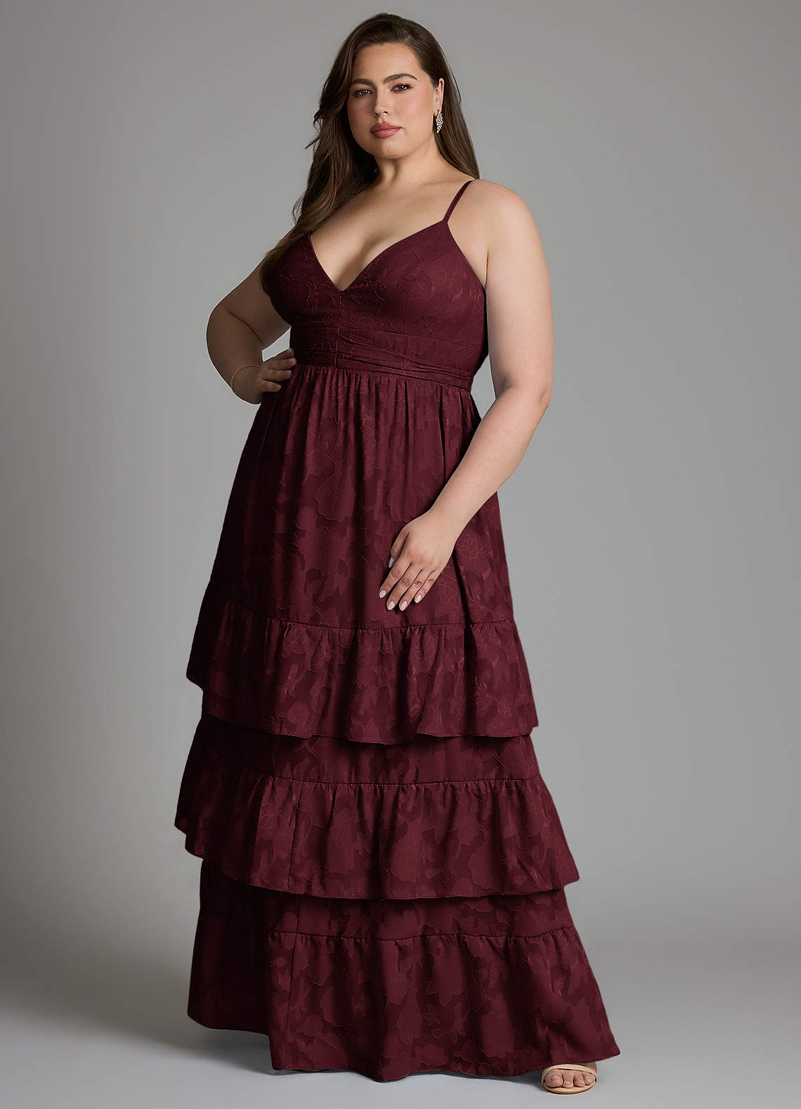 Azazie Nathalia At-home Try On Dresses Cabernet A-Line Bow Floral Burnout Dress image9
