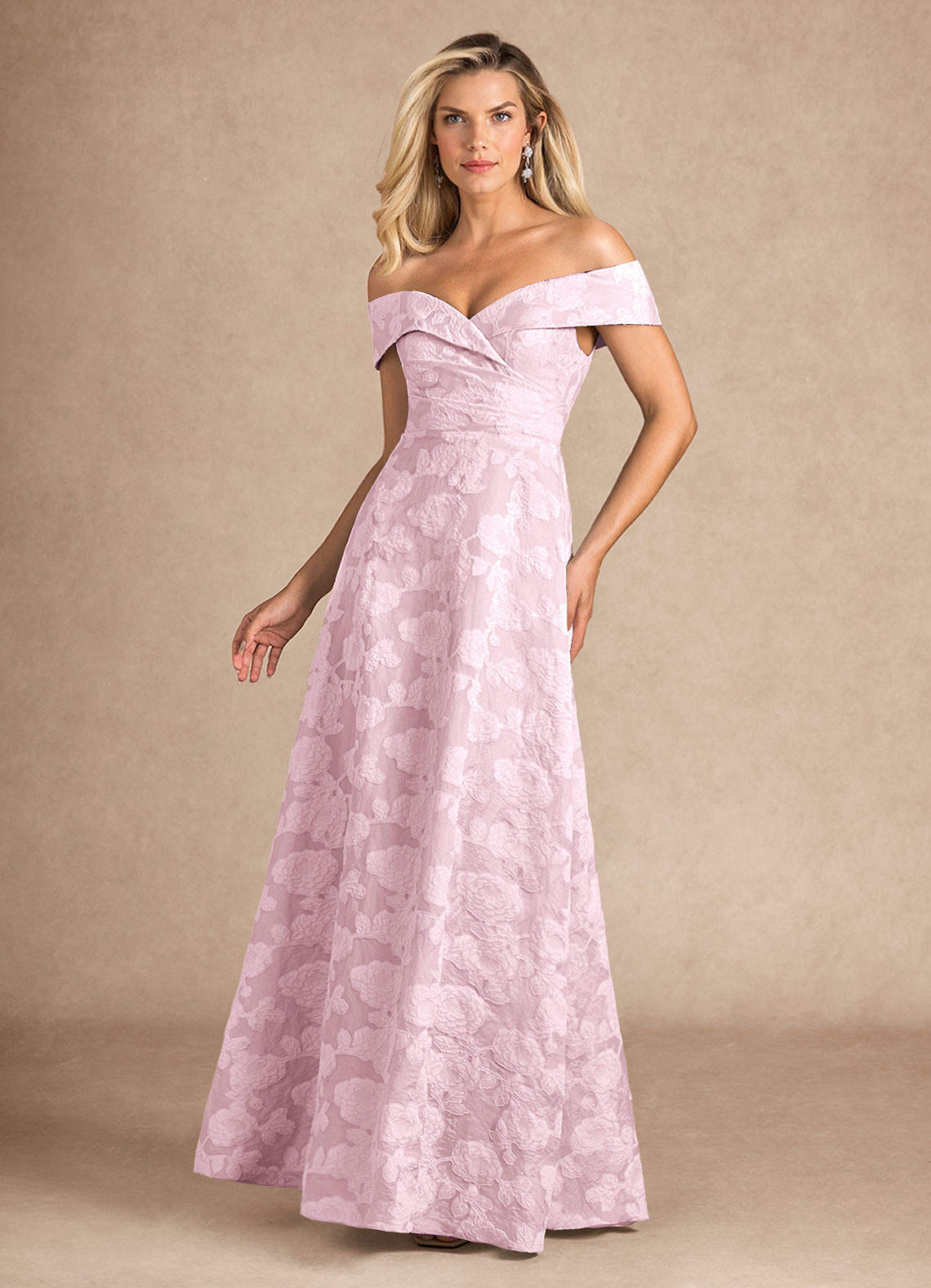 Azazie New London Purple Jacquard A-Line Pleated Floral Burnout