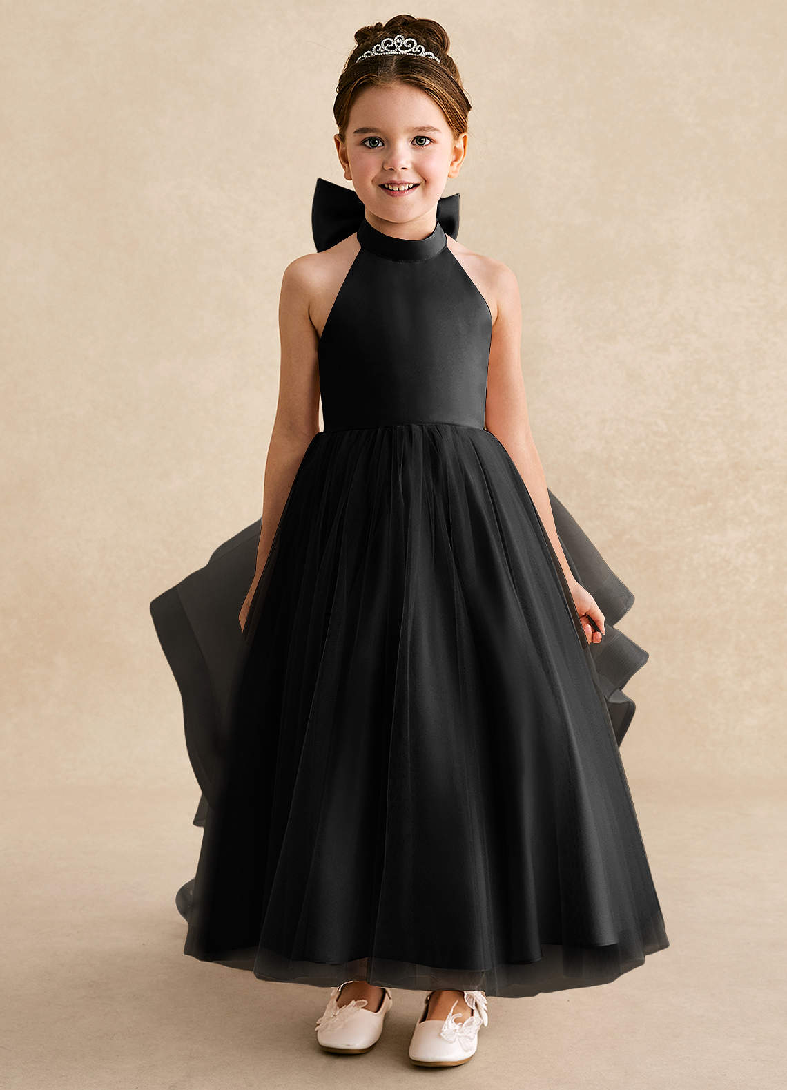 Azazie Bev Black A-Line Convertible Tulle Dress | Azazie