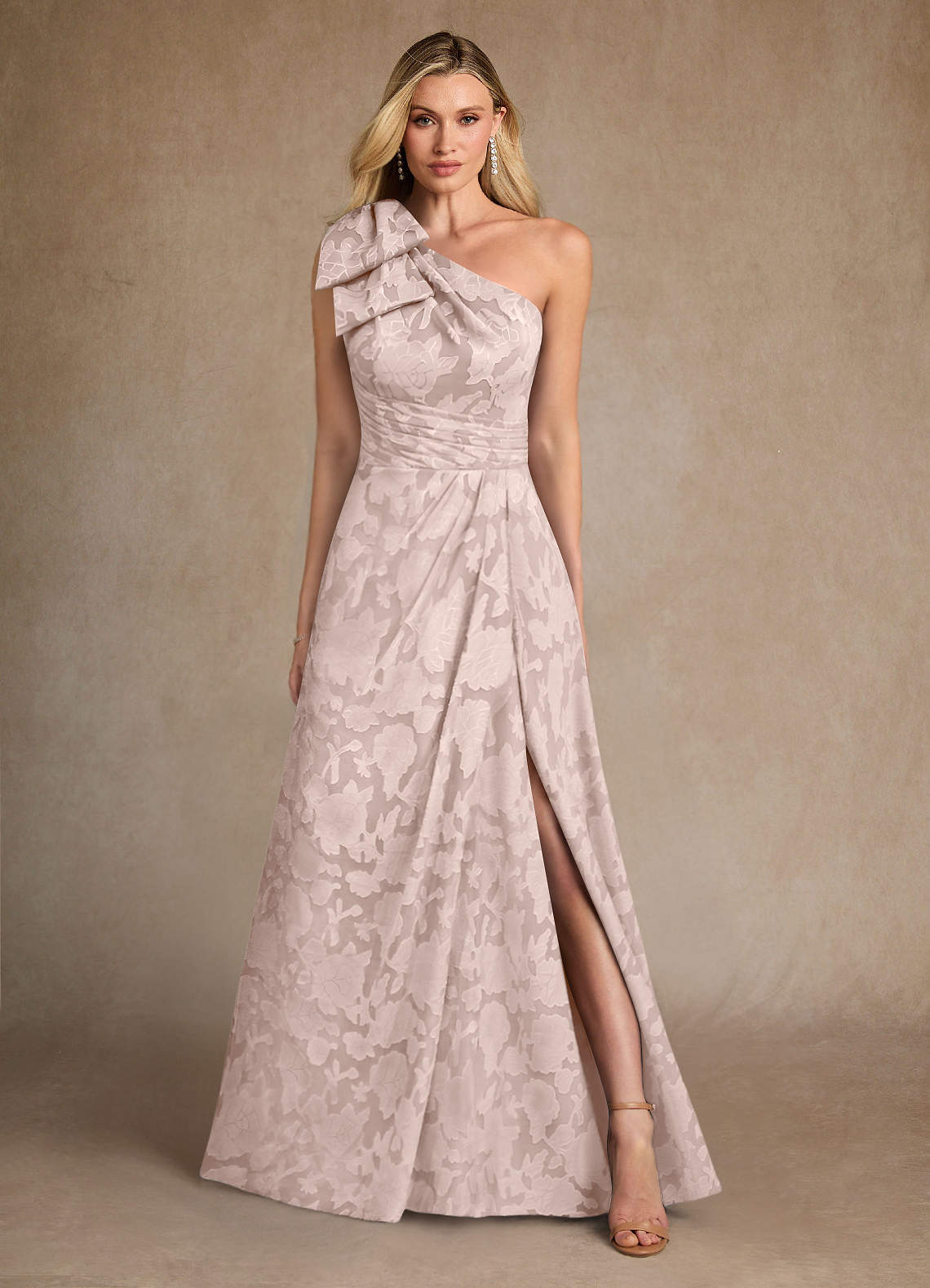 Azazie Easton Mother of the Bride Dresses Blushing Pink Ball-Gown One Shoulder Floral Burnout Dress image1