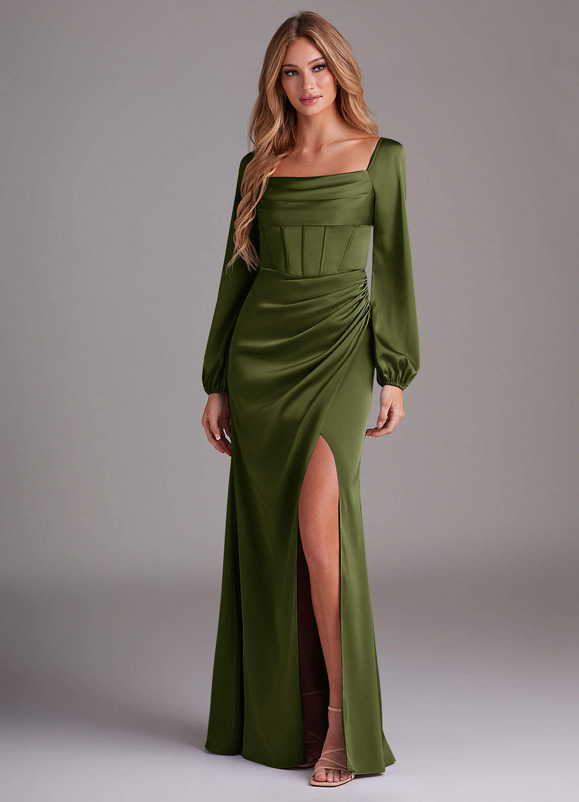 olive dresses long Azazie Charissa
