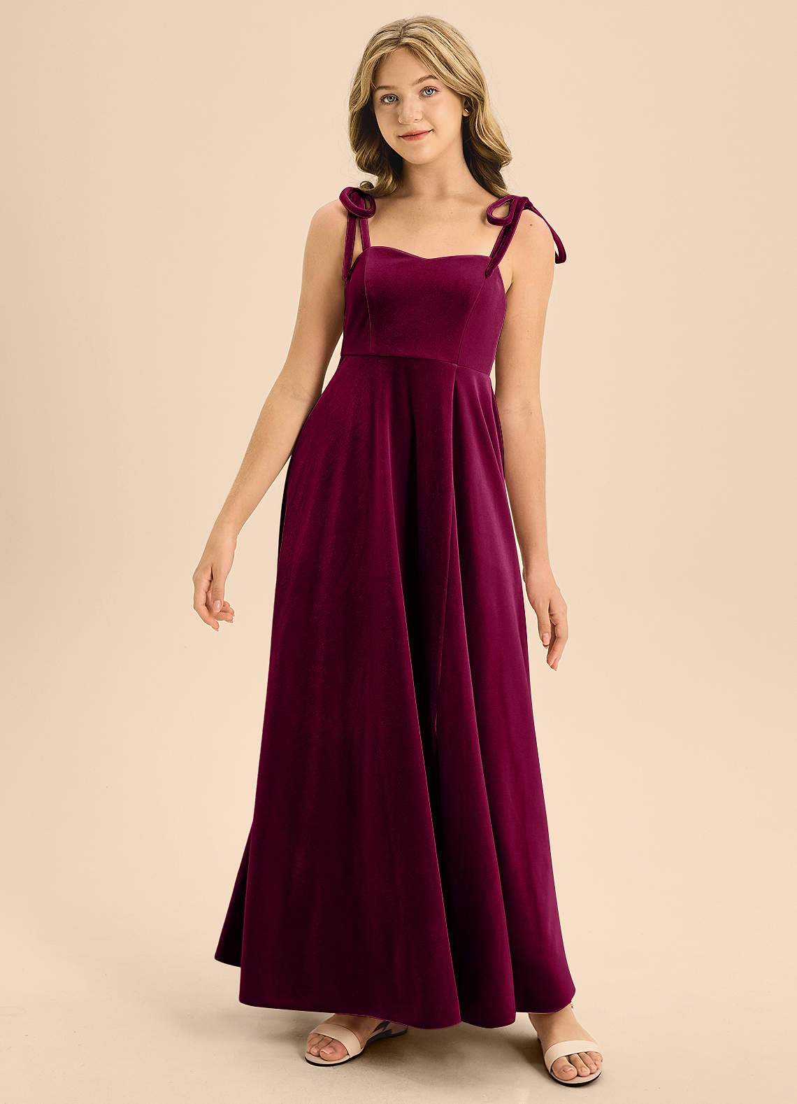 Azazie Rosey Junior Brick Red A-Line Sweetheart Neckline Velvet Dress image1