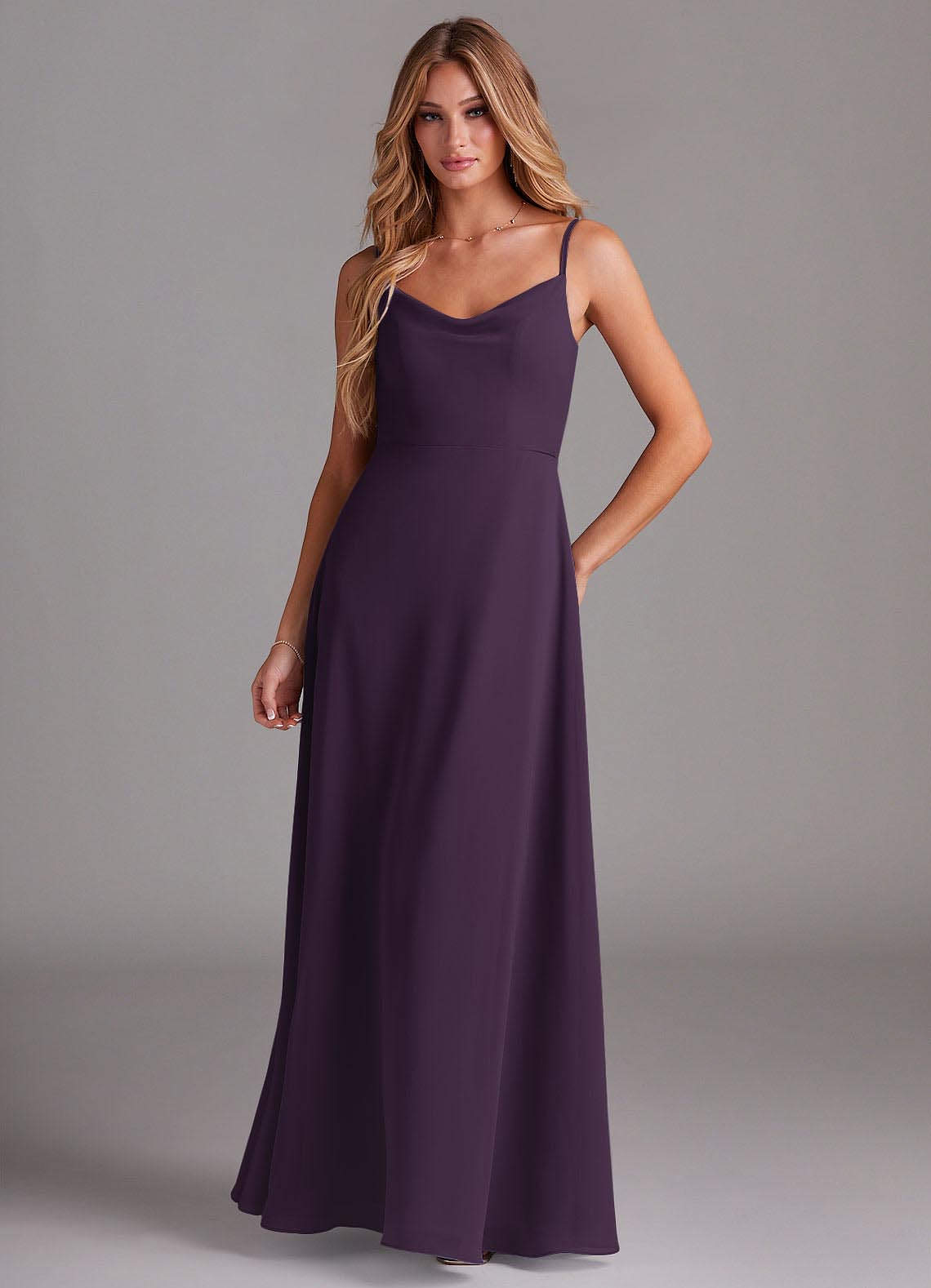 Azazie Daenerys Brautjungfernkleider A-Linie Kutte Chiffon Kleid Pflaume image1