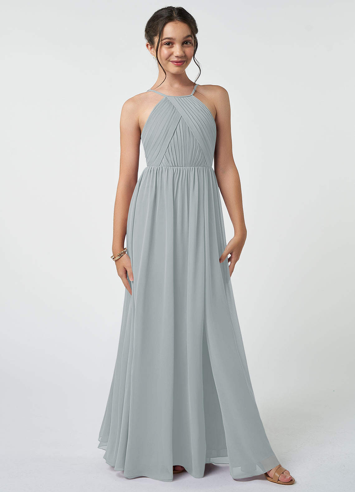 Grey pleated 2024 bridesmaid dress