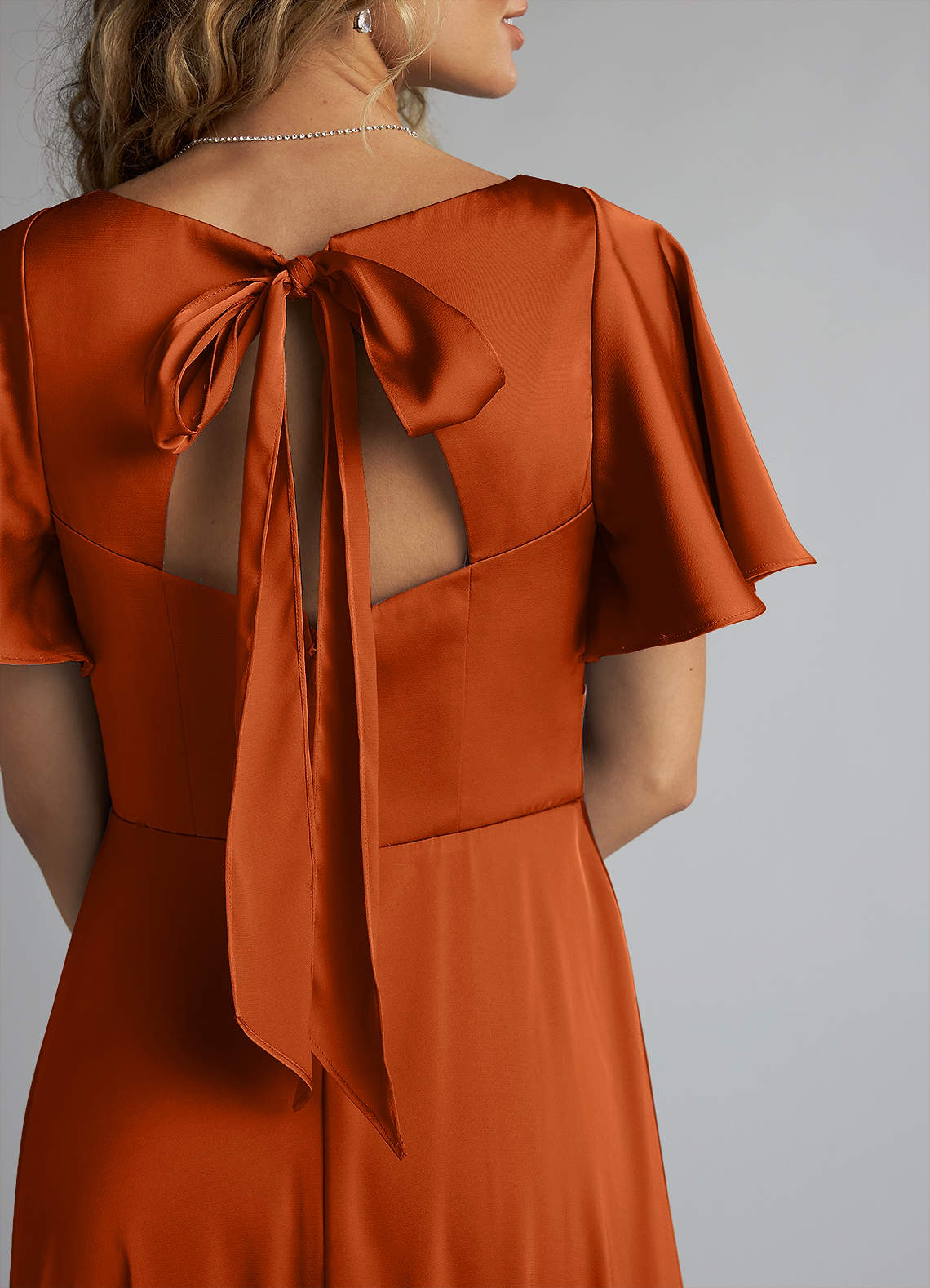 Azazie Kimber Bridesmaid Dresses Burnt Orange A-Line Ruched Stretch Satin Dress image4