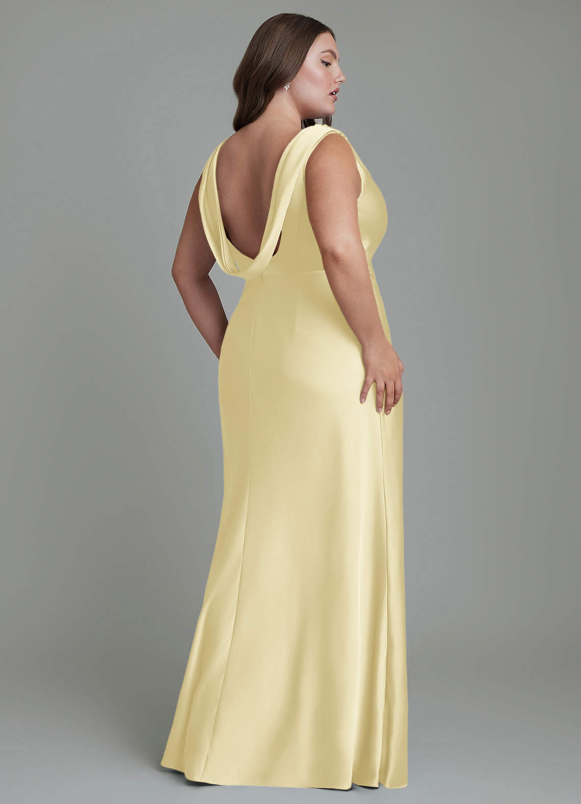 Azazie Kieryn Bridesmaid Dresses Lemon Sorbet Mermaid Pleated Stretch Satin Dress image7