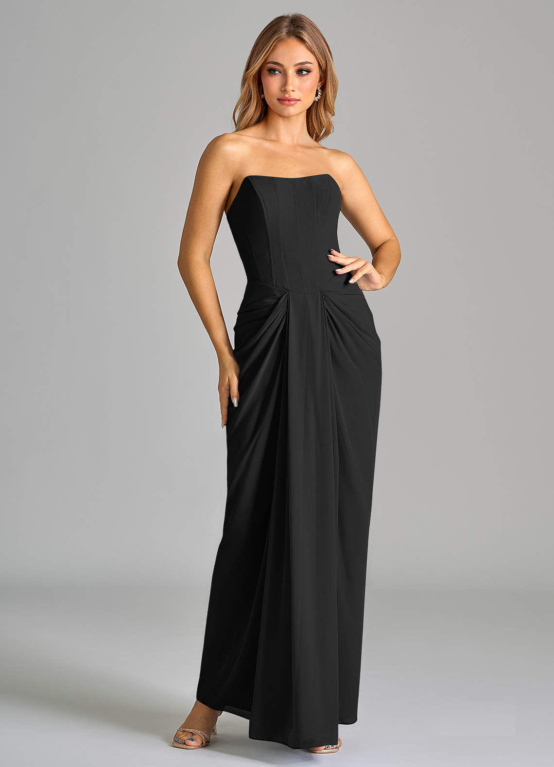 Azazie Anaïs Vestidos de madrinha de casamento Vestir Preto de Chiffon de Bainha com Sem alças image2