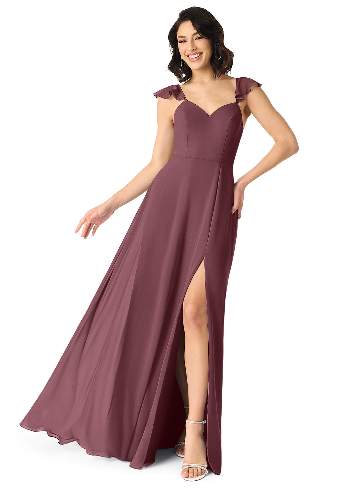 Azazie Everett Bridesmaid Dresses Sangria A-Line V-neck Ruched Chiffon Dress image1
