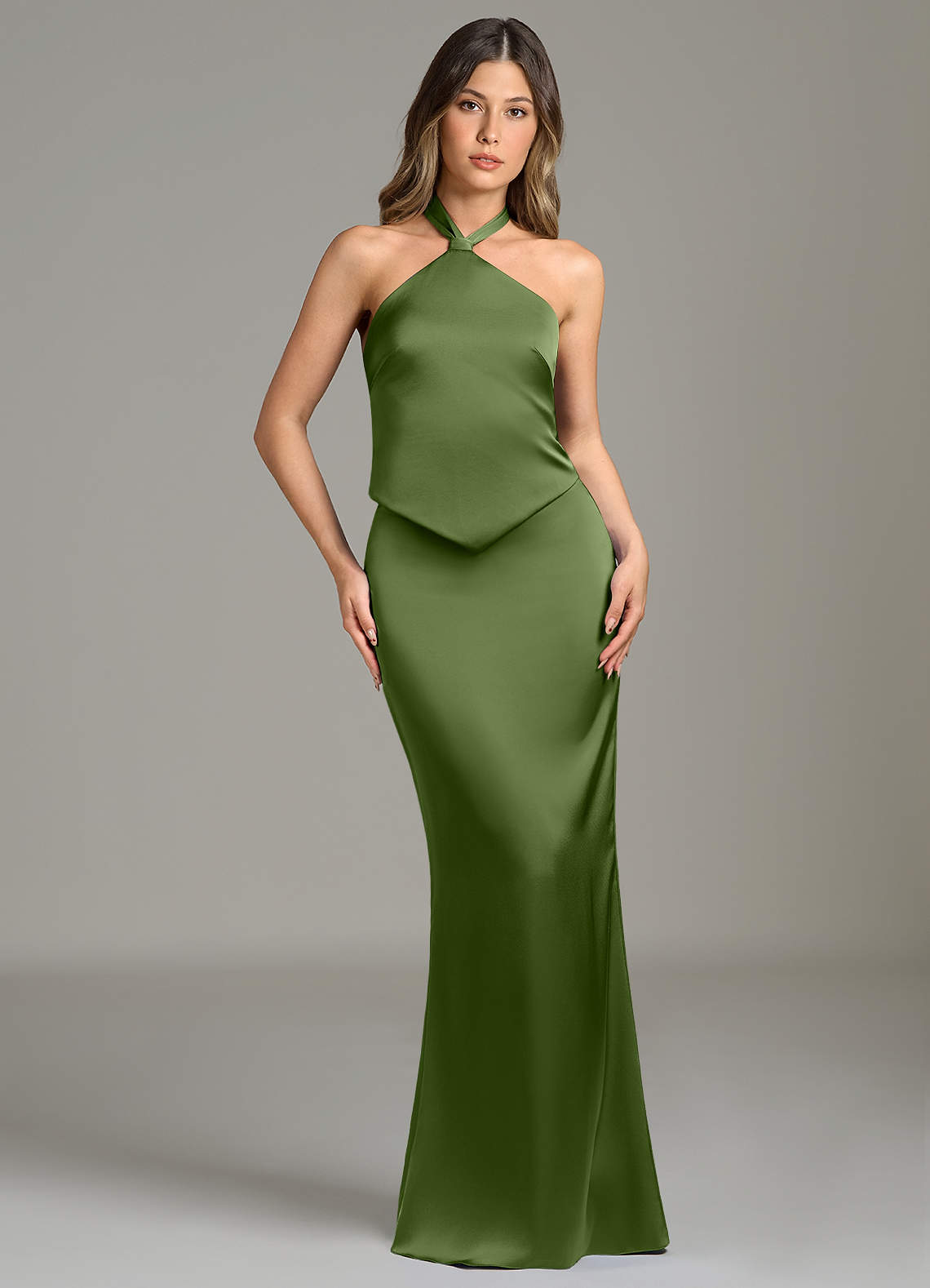 francescas green dress AW.Bridal A-line V-Neck Floor Length Sleeveless Pleat Ruffles Tiered Long Bridesmaid Dresses Dress Sage Green Size 8