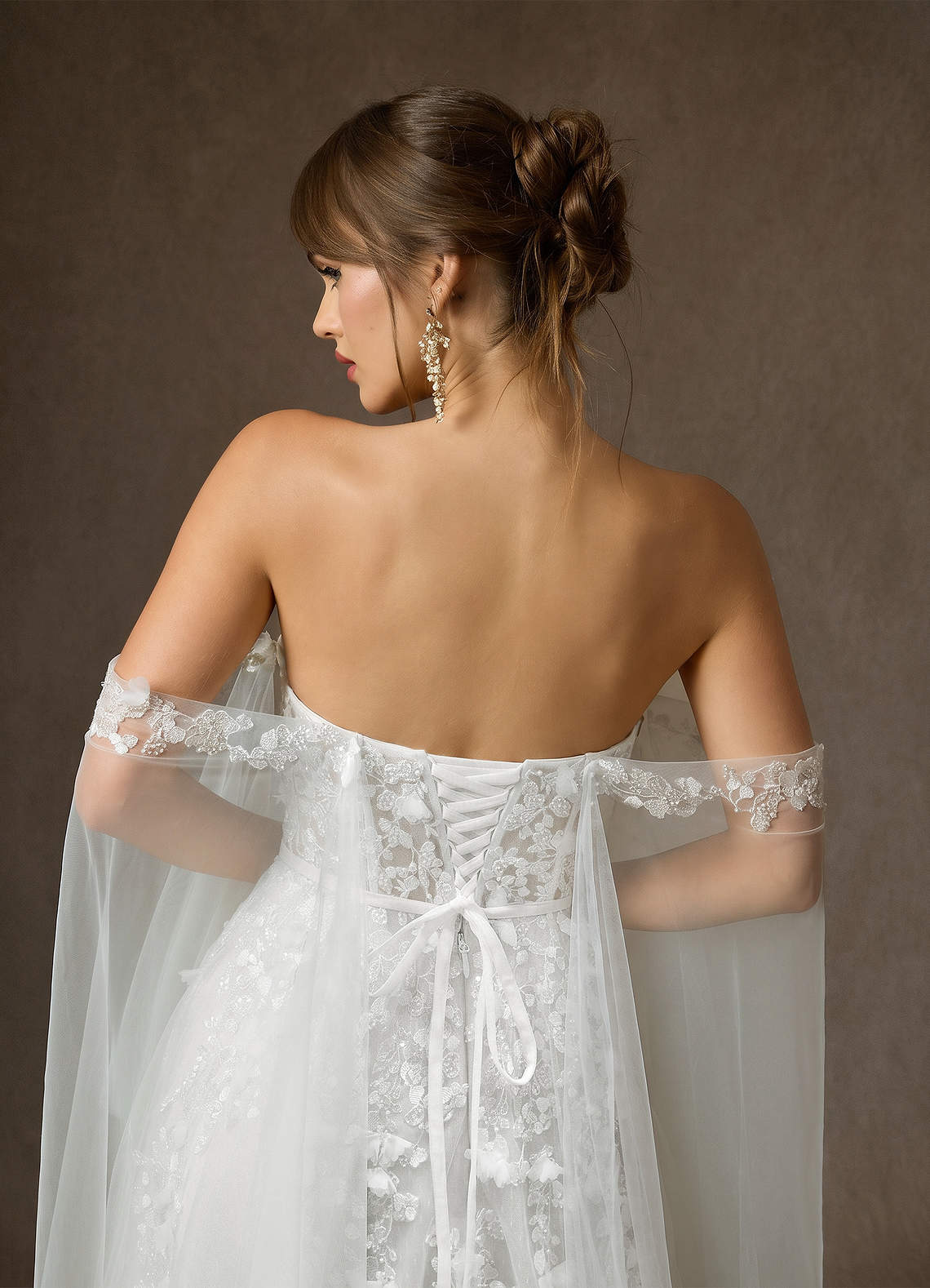 Azazie Wynery At-home Try On Dresses Diamond White Ball-Gown Off the Shoulder Lace Dress image7