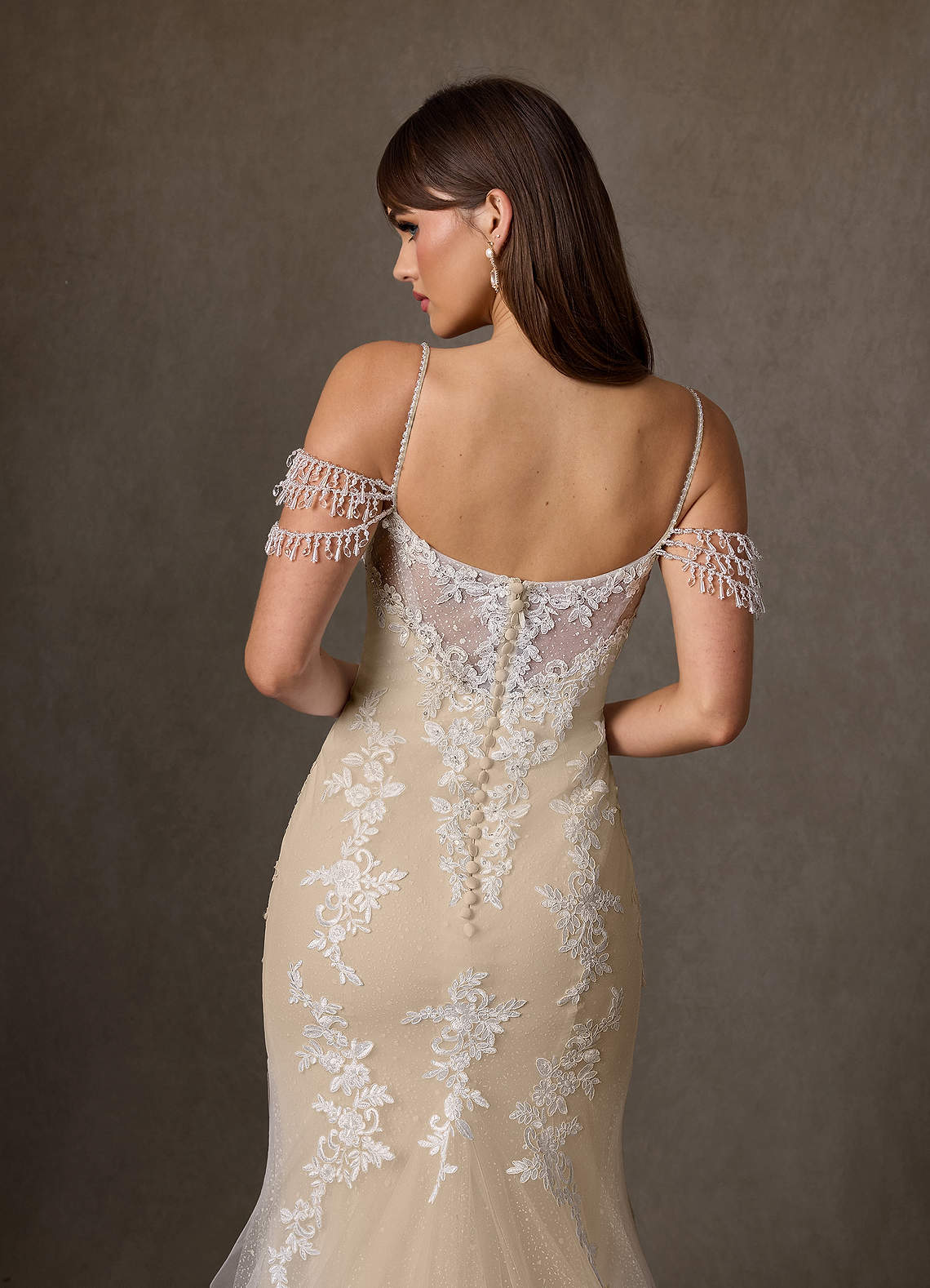 Azazie Saskia Diamond White Champagne Mermaid Sequins Tulle Dress
