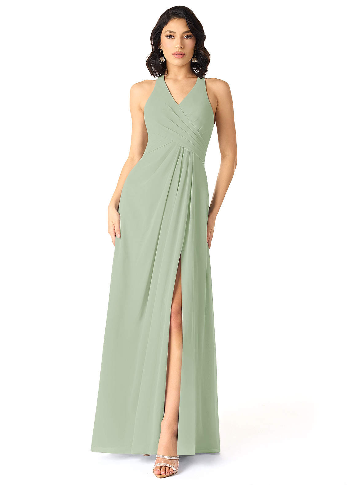Azazie Danica Bridesmaid Dresses Dusty Sage A-Line Pleated Chiffon Dress image1