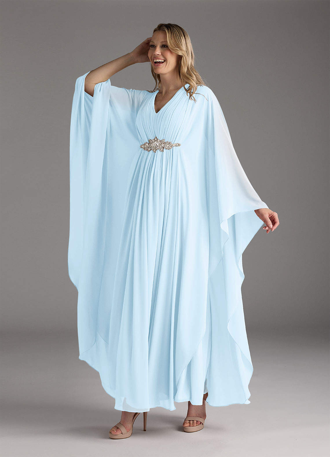 chinese dress ladies Sawyer Flowing V Neck Ruffles Slit Chiffon Dresses, Cinnamon Rose