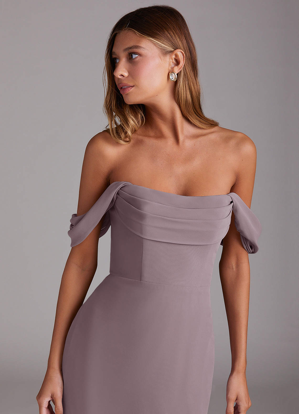Azazie Saige Bridesmaid Dresses Dusk A-Line Off the Shoulder Chiffon Convertible Dress image4