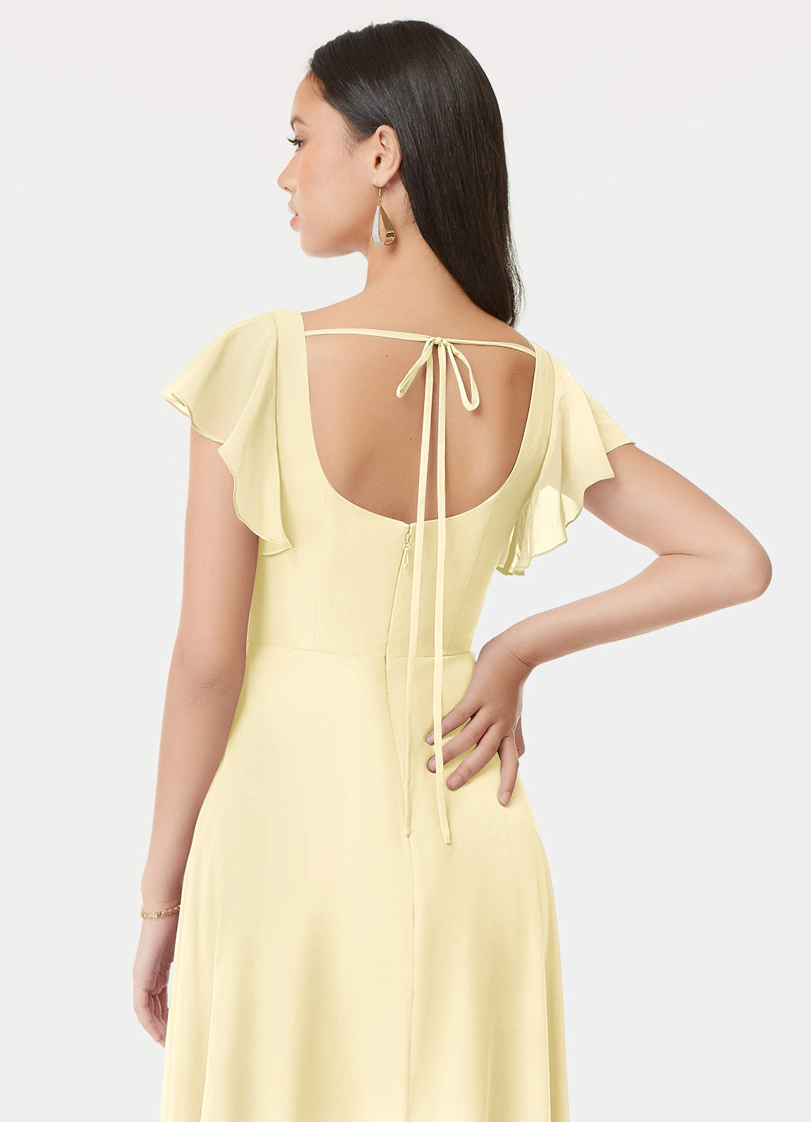 Azazie Bondi At-home Try On Dresses Dusty Blue A-Line Ruffled Chiffon Dress image2