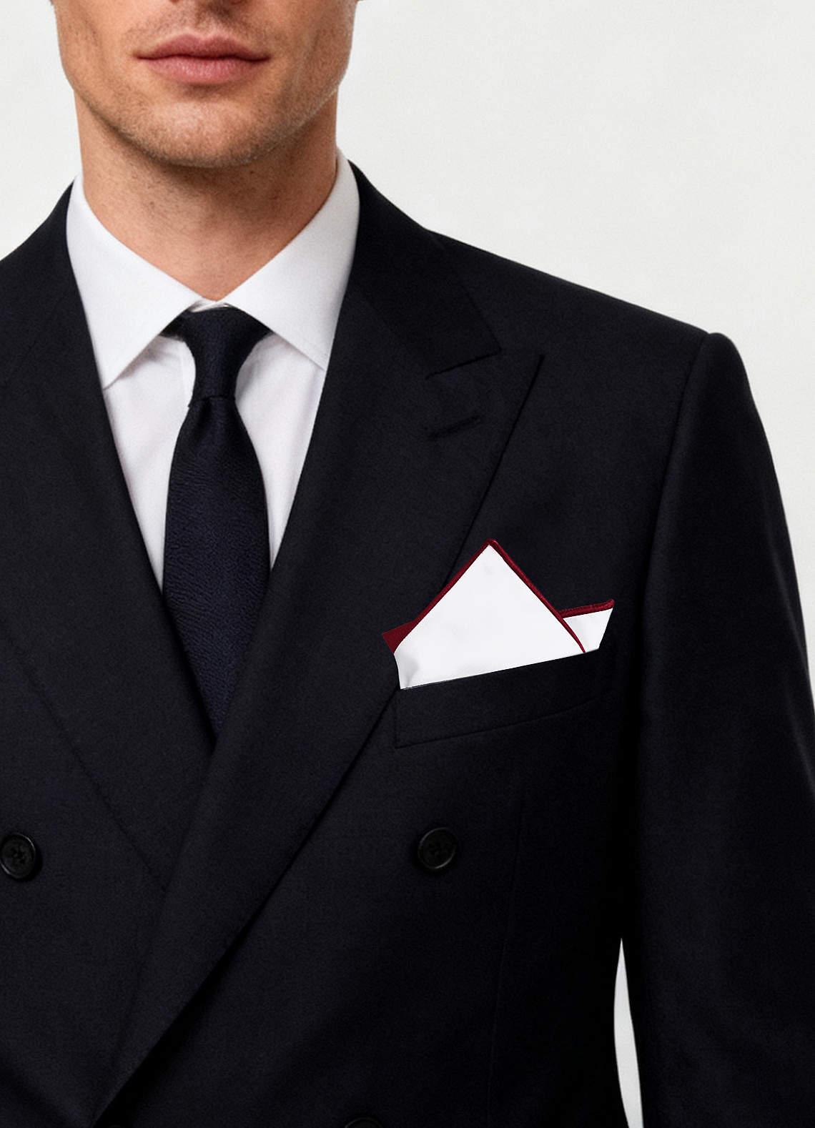 front White Matte Satin Pocket Square with Colored Edge