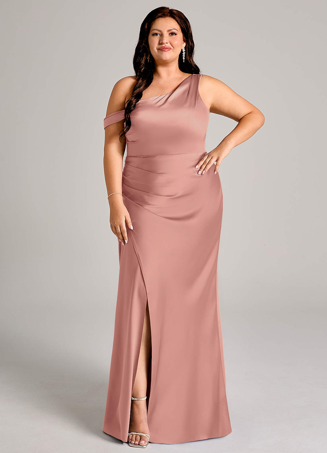 Azazie Madelyn Bridesmaid Dresses Rosette Mermaid One Shoulder Stretch Satin Convertible Dress image1