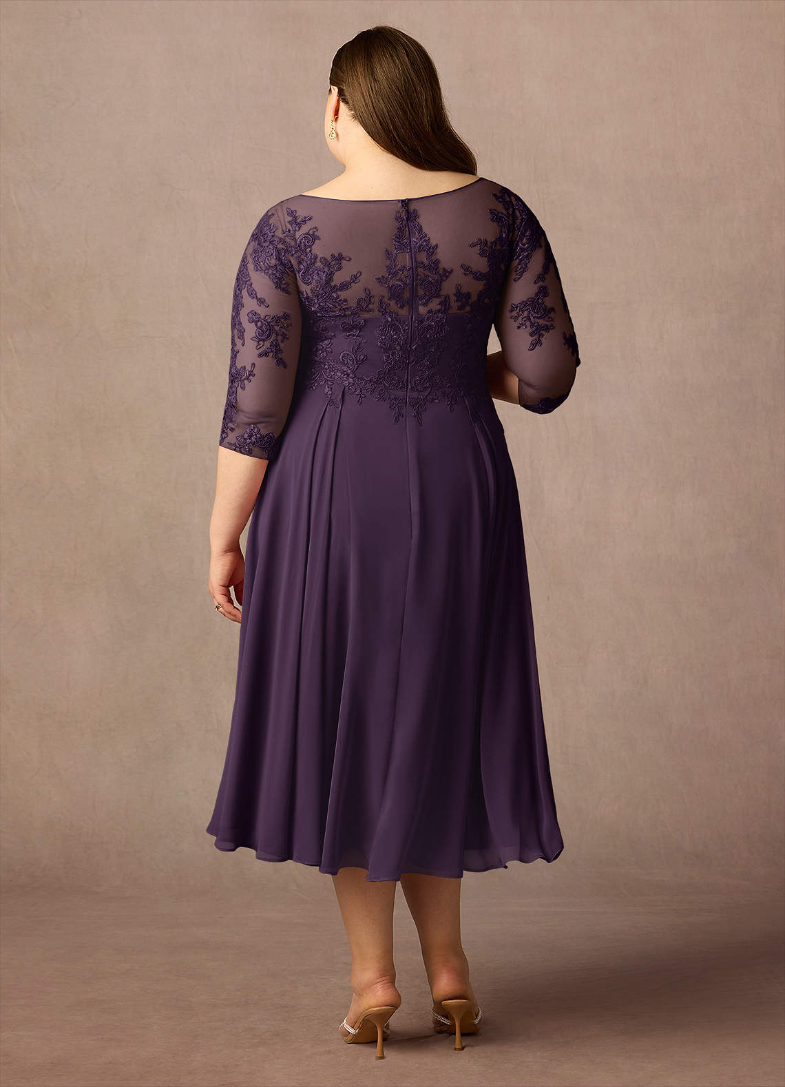 Azazie Marge Mother of the Bride Dresses Plum A-Line Scoop Lace Chiffon Dress image6