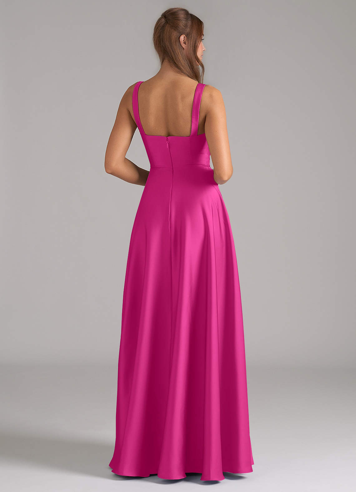 Azazie Shaude Robes de demoiselle d'honneur Robe Trapèze en Satin extensible Plissée Fuchsia image5