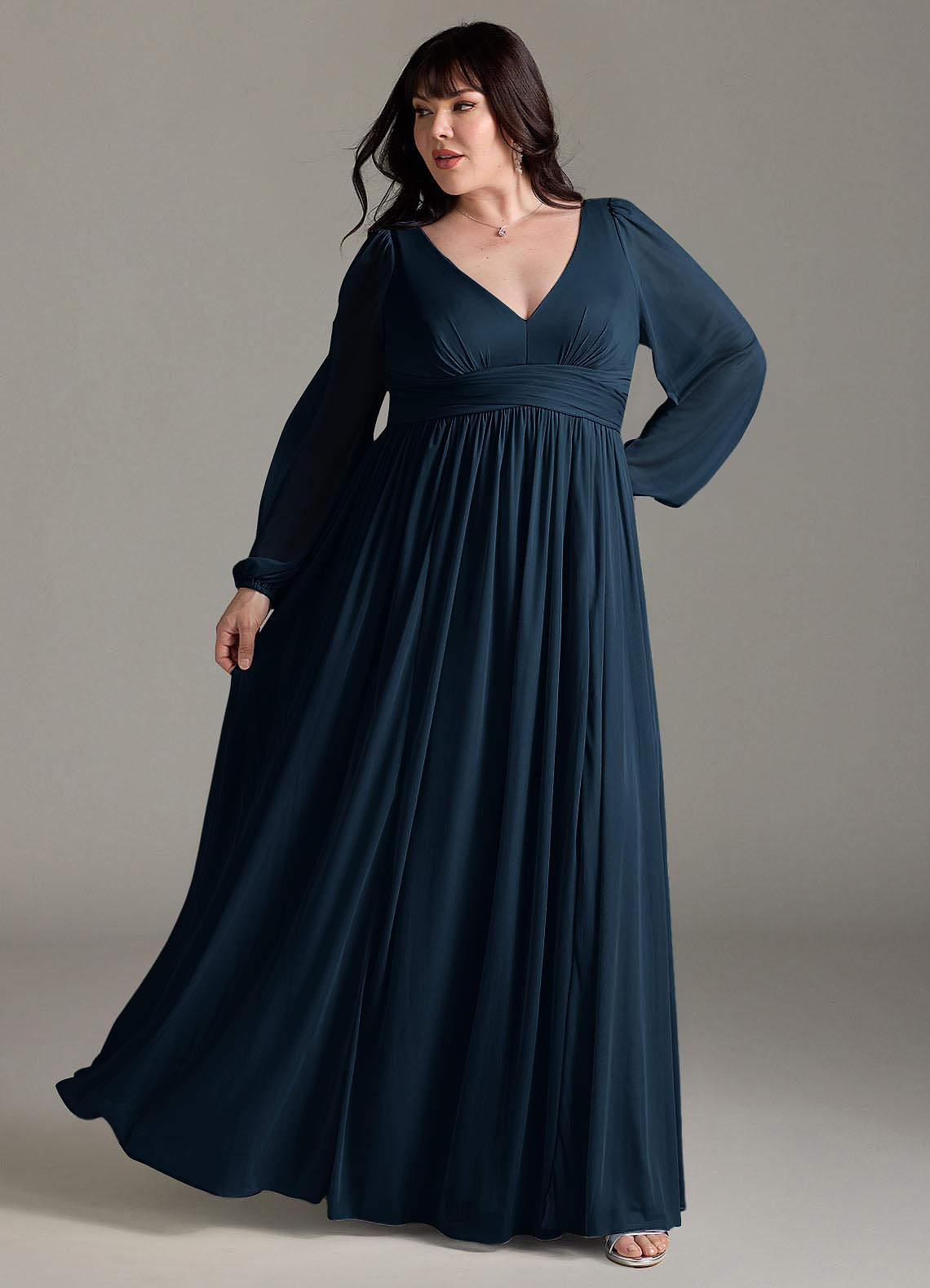 navy long sleeve long dress Azazie Norah Dark Chiffon Bridesmaid Dresses blue long sleeve dress tailored according to your For @Sarah W sweet US Size:Custom Plus Size link-dania-high-neck-halter-mini-dress