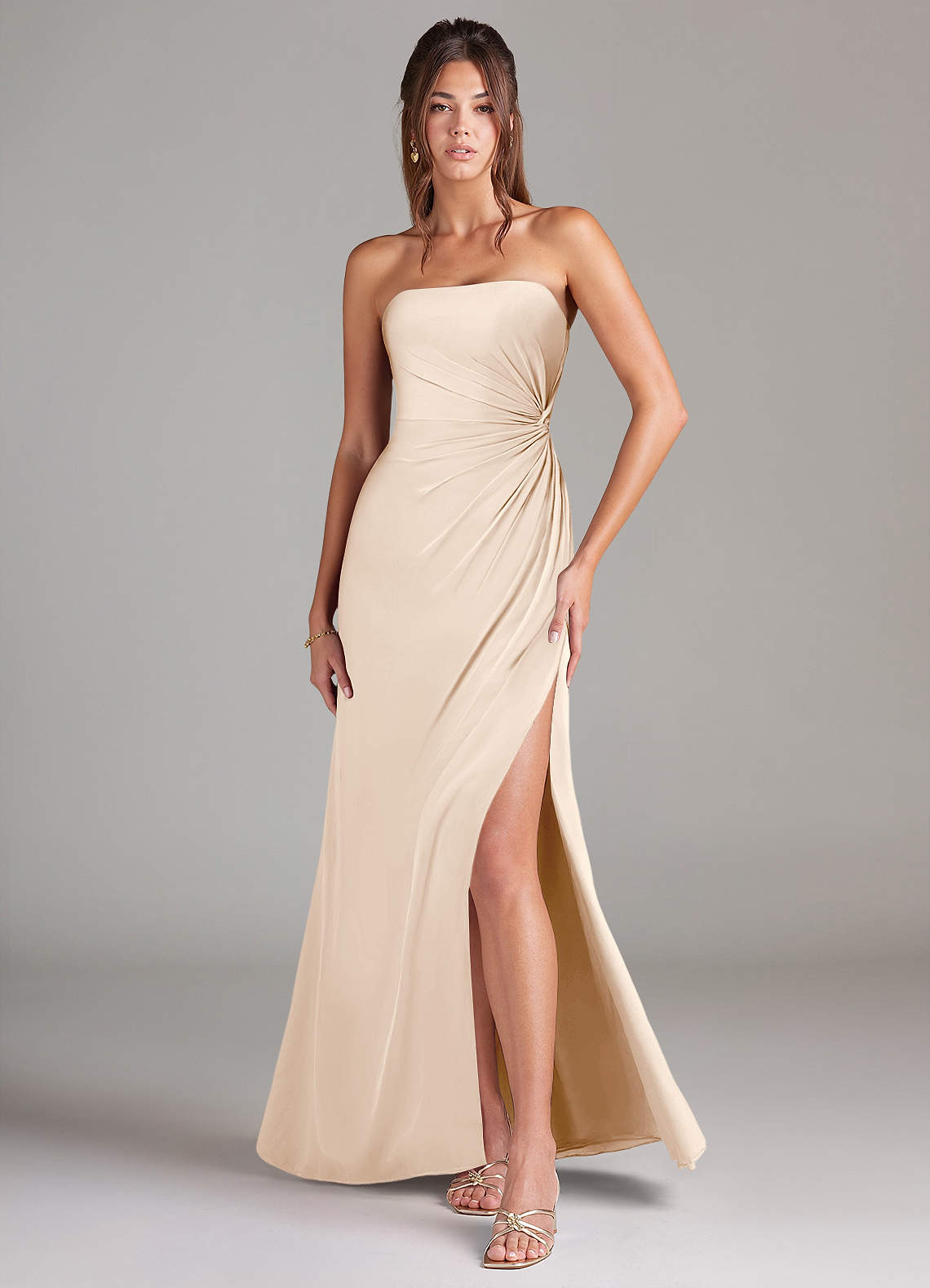 Azazie Aliani Bridesmaid Dresses White Alabaster Sheath Strapless Chiffon Convertible Dress image1