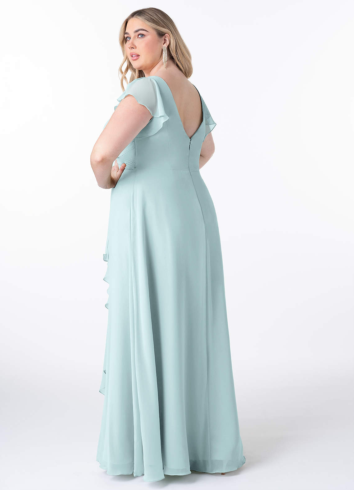 Azazie Omari Robes de demoiselle d'honneur Robe Trapèze en Mousseline de soie Brume image1