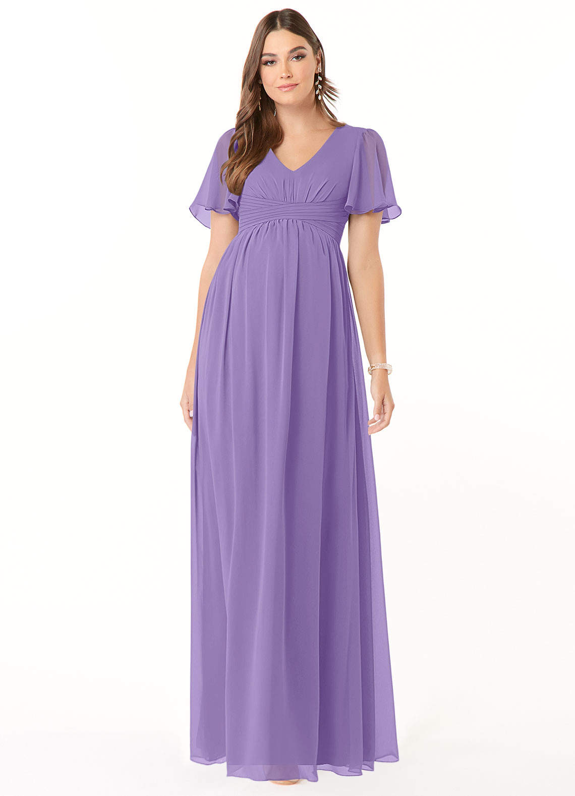 Azazie Verna Maternity Bridesmaid Dresses A-Line V-Neck Ruched Chiffon Floor-Length Dress image1
