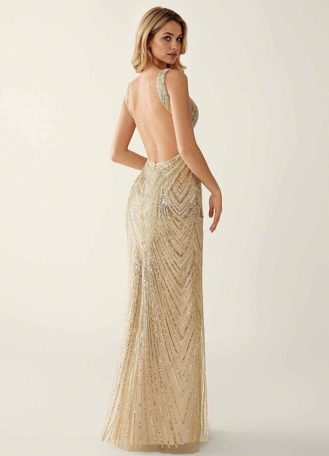 dazzled up champagne embroidered backless maxi dress Cinderella Divine CD0220 Ladivine Fitted Full Sequin Gown, Rose gold / 6 main image 1