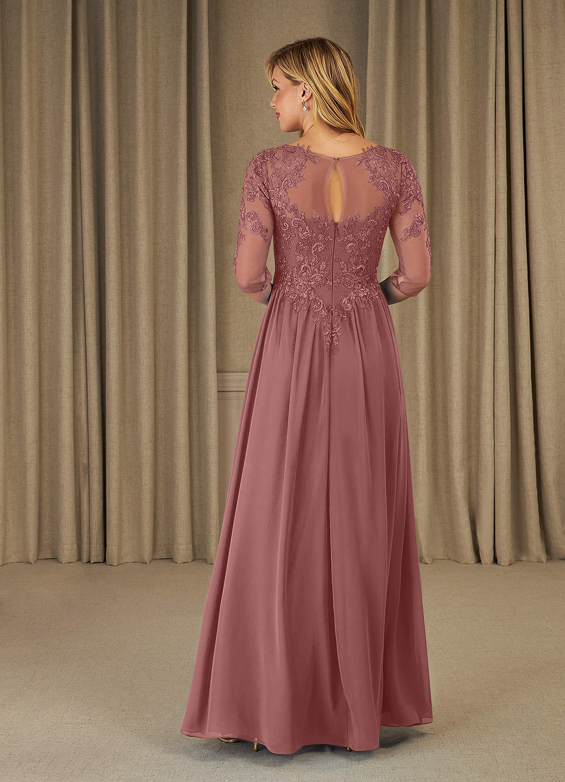 Azazie Mirielle vestidos de madre de la novia Vestido de Rosa Del Desierto de Gasa de Corte En A con Encaje Scoop image1