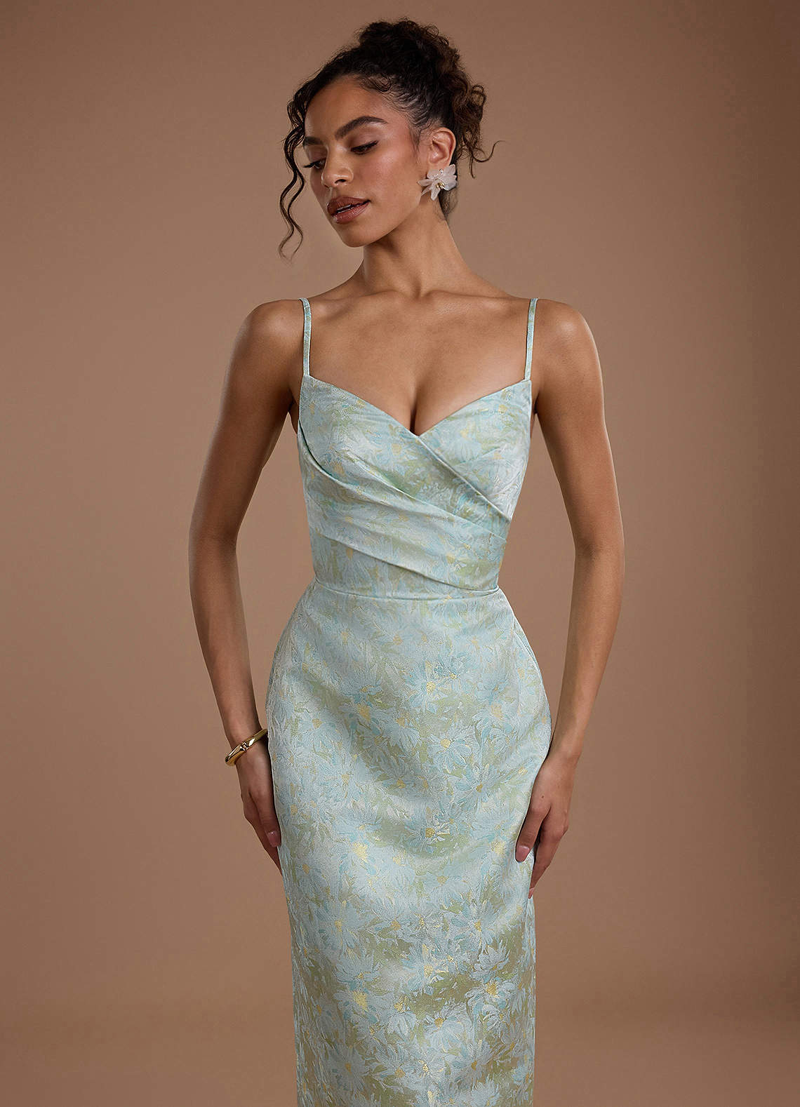 blu sage formal dresses Azazie Plus Size Strapless V Neck Column Maxi Wedding Guest Formal Dresses in Blue Sage