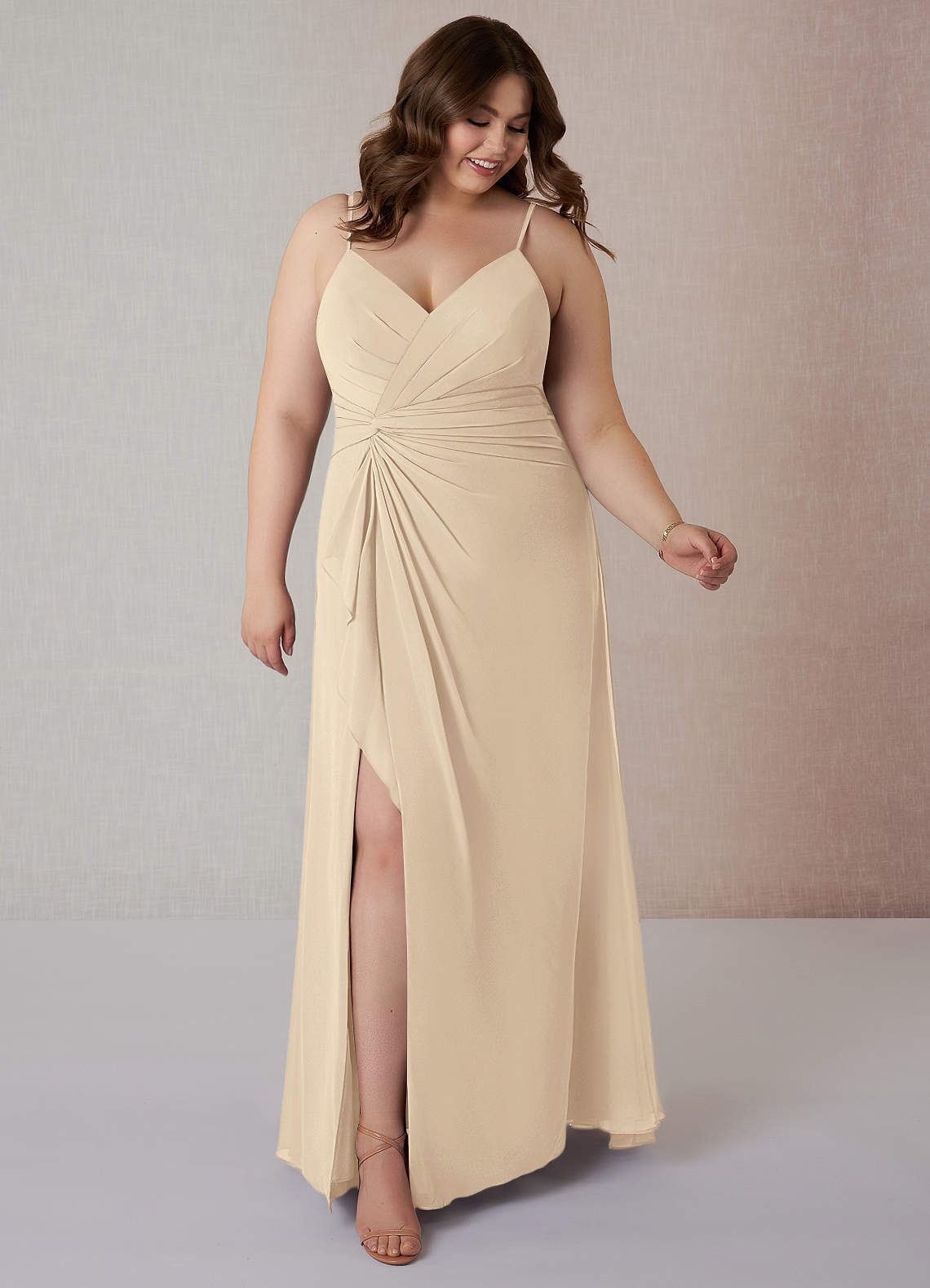 Azazie Emerald Vendita Finale Abito A-Line in Chiffon Arricciato Champagne image1