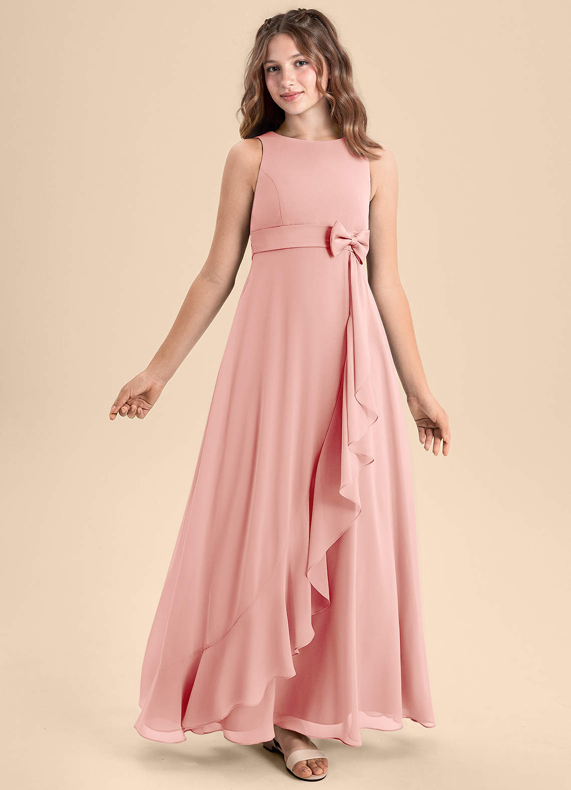 Azazie Lilenne Junior Rosette A-Line Bow Chiffon Dress image1