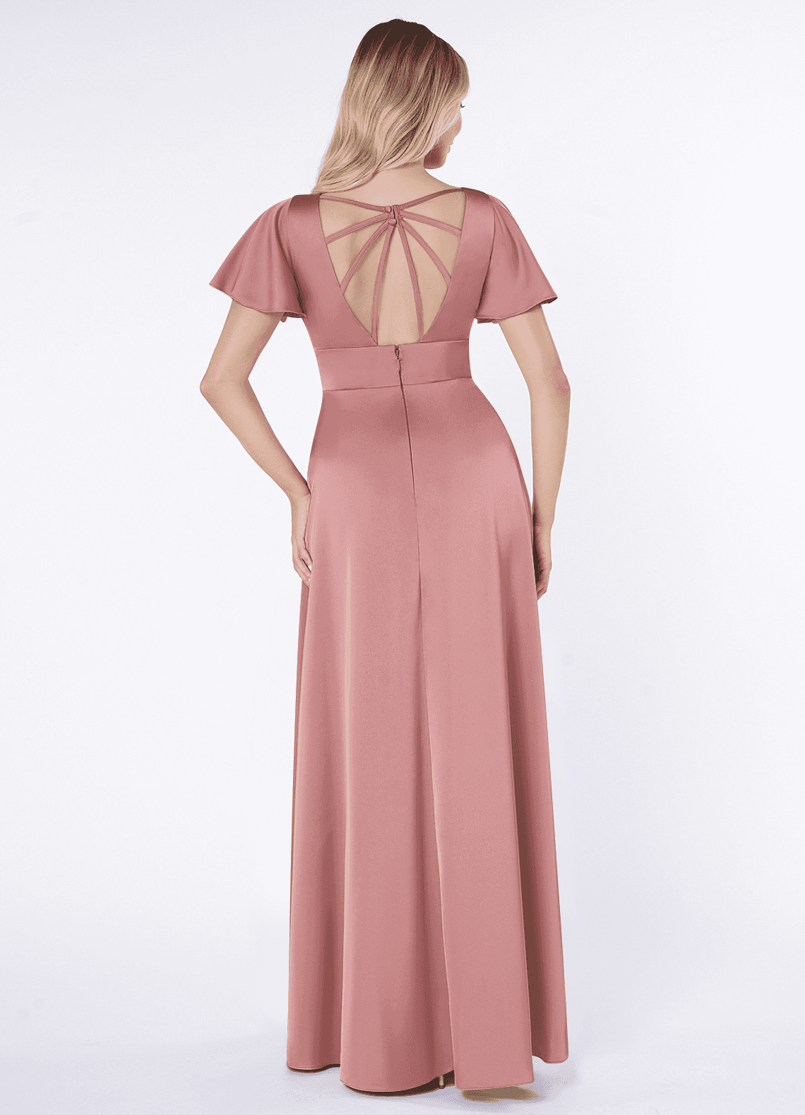 Azazie A-Line V-Neck Floor-Length Stretch Satin Bridesmaid Dresses - Dusty Rose Azazie Lani Dusty Rose Bridesmaid Dresses | Azazie
