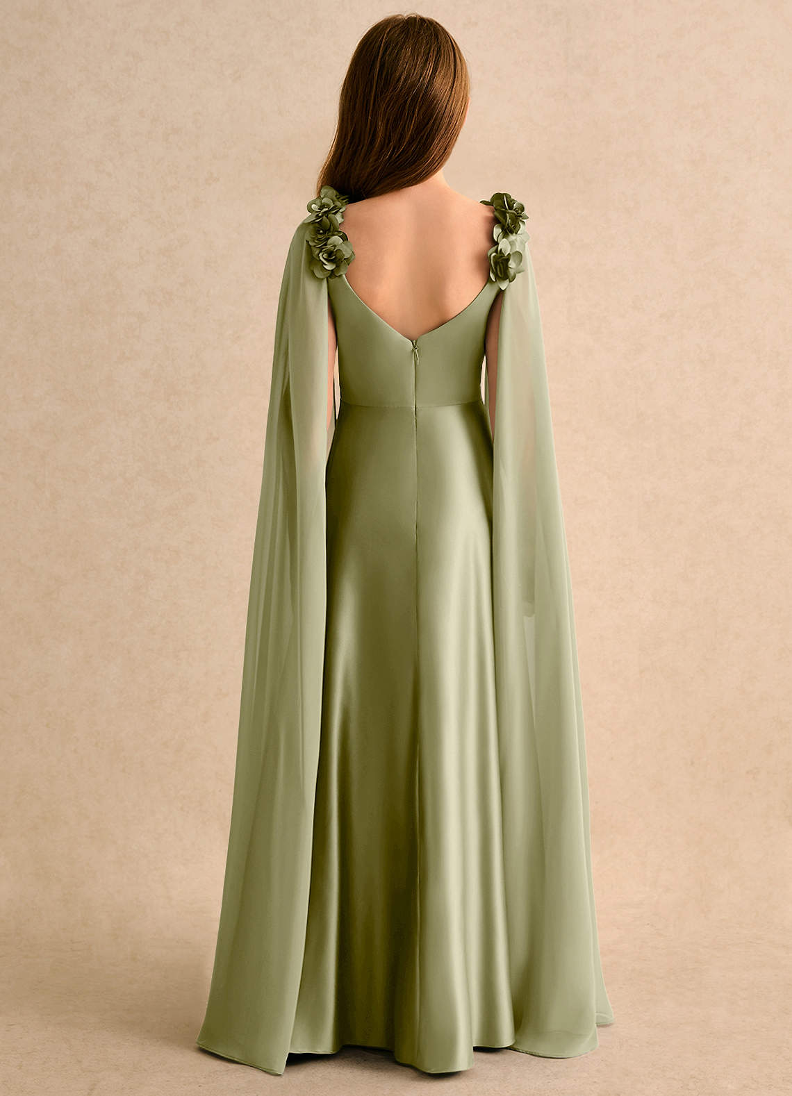 Azazie Rosita Girls Formal Flower Girl Dresses Moss Green A-Line Pleated Matte Satin Dress image1