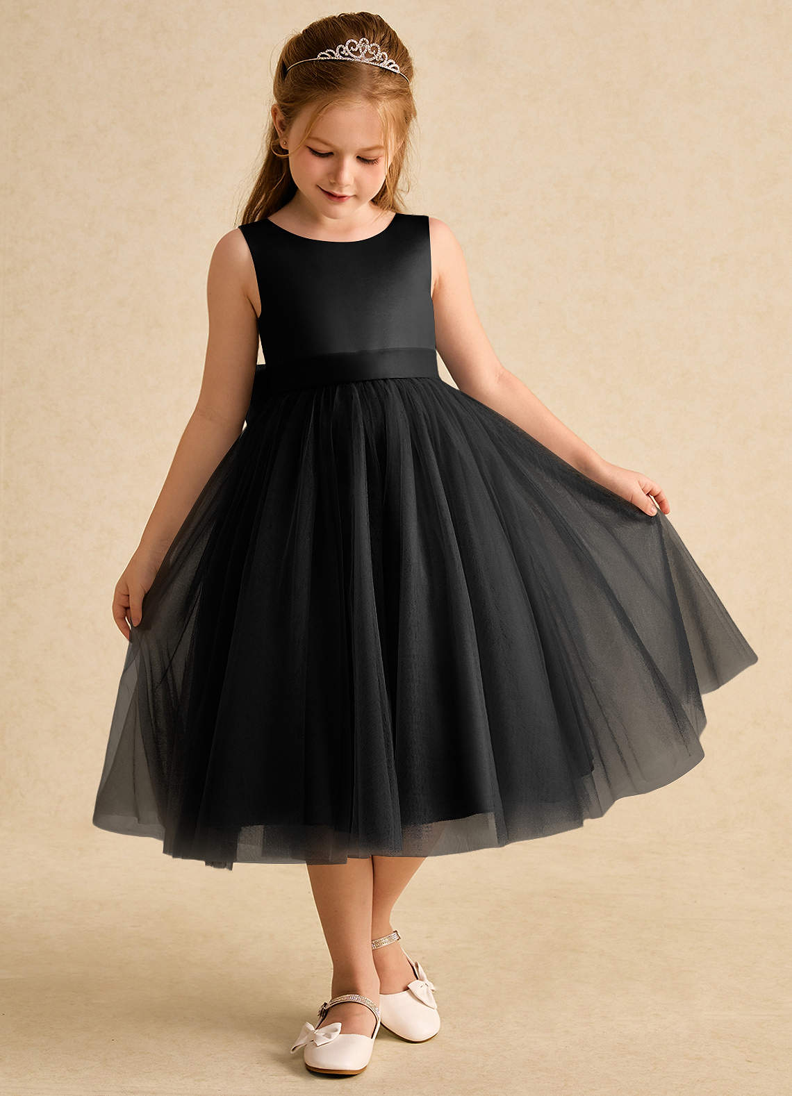 Azazie Winnie Flower Girl Dresses Black Ball-Gown Bow Tulle Dress image1