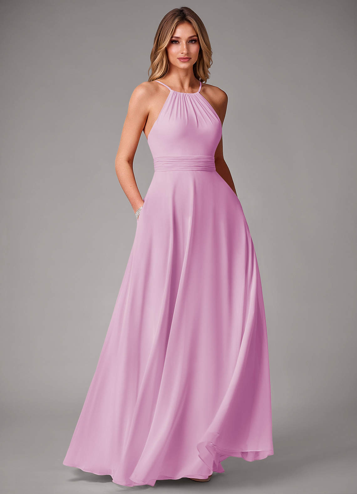 Azazie Amalia Bridesmaid Dresses Candy Pink A-Line Pleated Chiffon Dress image1