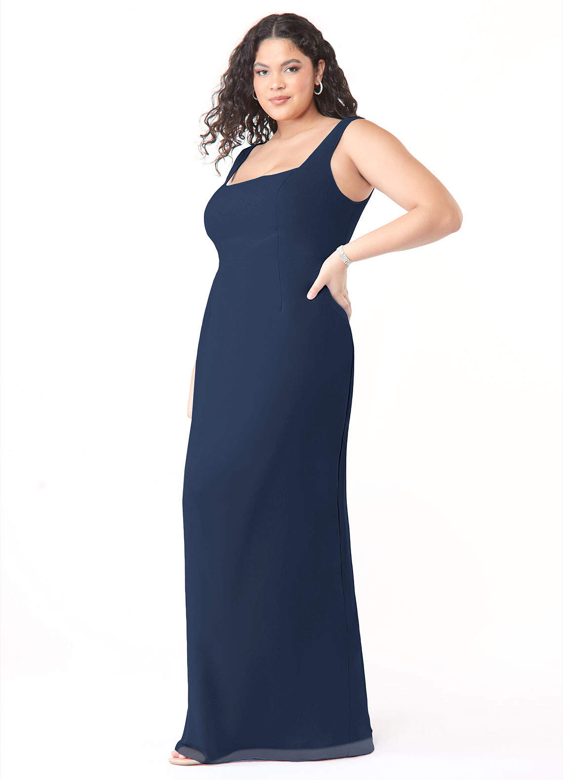 Azazie Flori Brautjungfernkleider Etui Rechteckiger Ausschnitt Chiffon Kleid Dunkelmarine image1